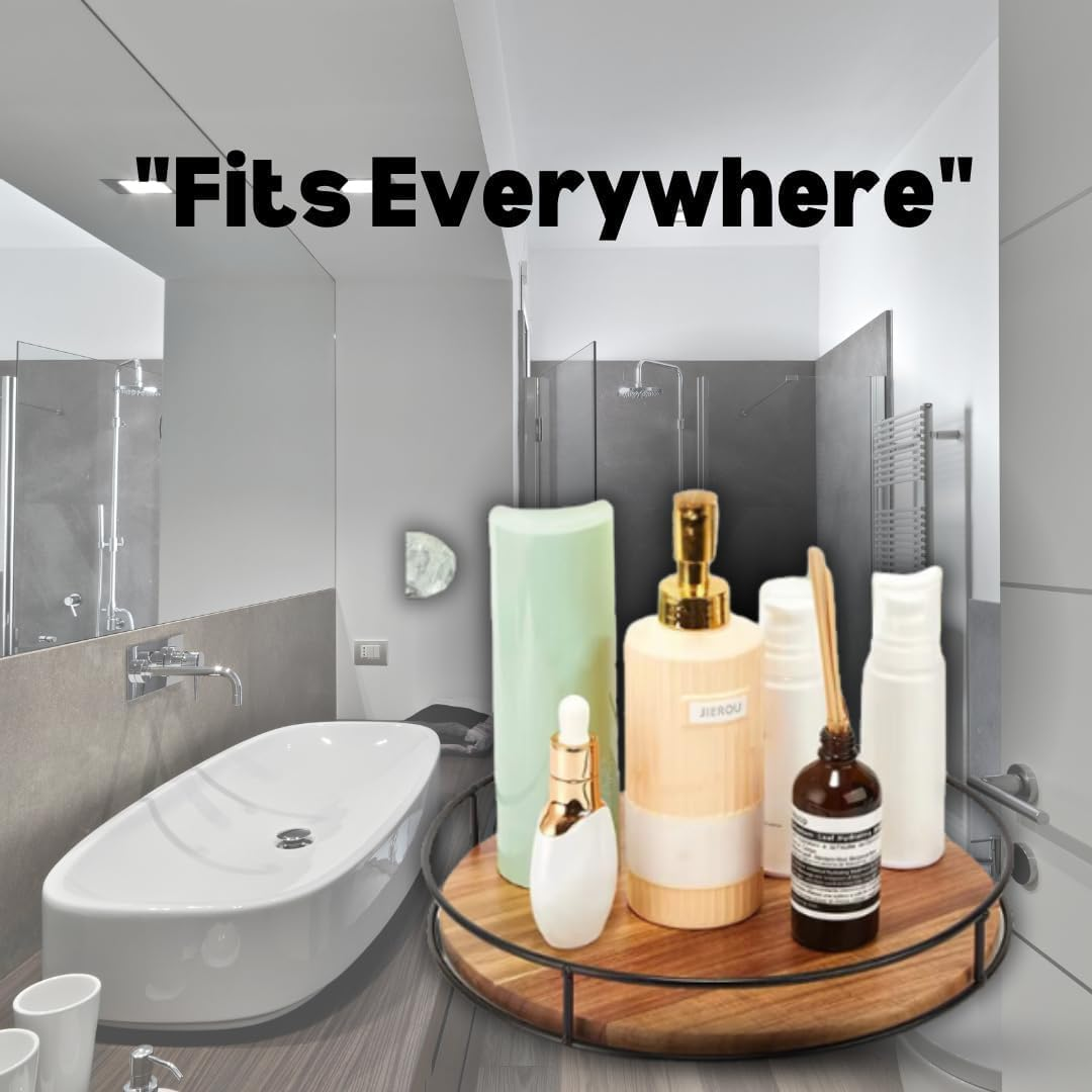 Dxzephious 11.5" Acacia Wood Lazy Susan Turntable, Kitchen Organizer 360 Degree Turntable with Steel Sides, Turntable for Countertop Cabinet or Dining Table,Lazy Susan for Table Top image number 5