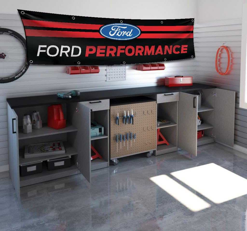 Ramflag Banner Flag Compatible with Ford Performance Flag (2X8Ft, 150D) Racing Car Show Man Cave Flag Garage Wall Decor Large Sign Outdoor Indoor Banner image number 2