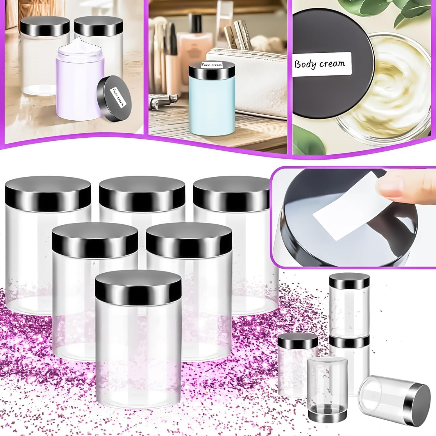 Motbach 6 Pack 12Oz Plastic Jars with Lids, 360Ml round Clear Cosmetic Containers Makeup Jars, Travel Size Container Jar for Makeup Cream Lotion Salve Ointment Sample Travel Storage Beauty Products image number 5