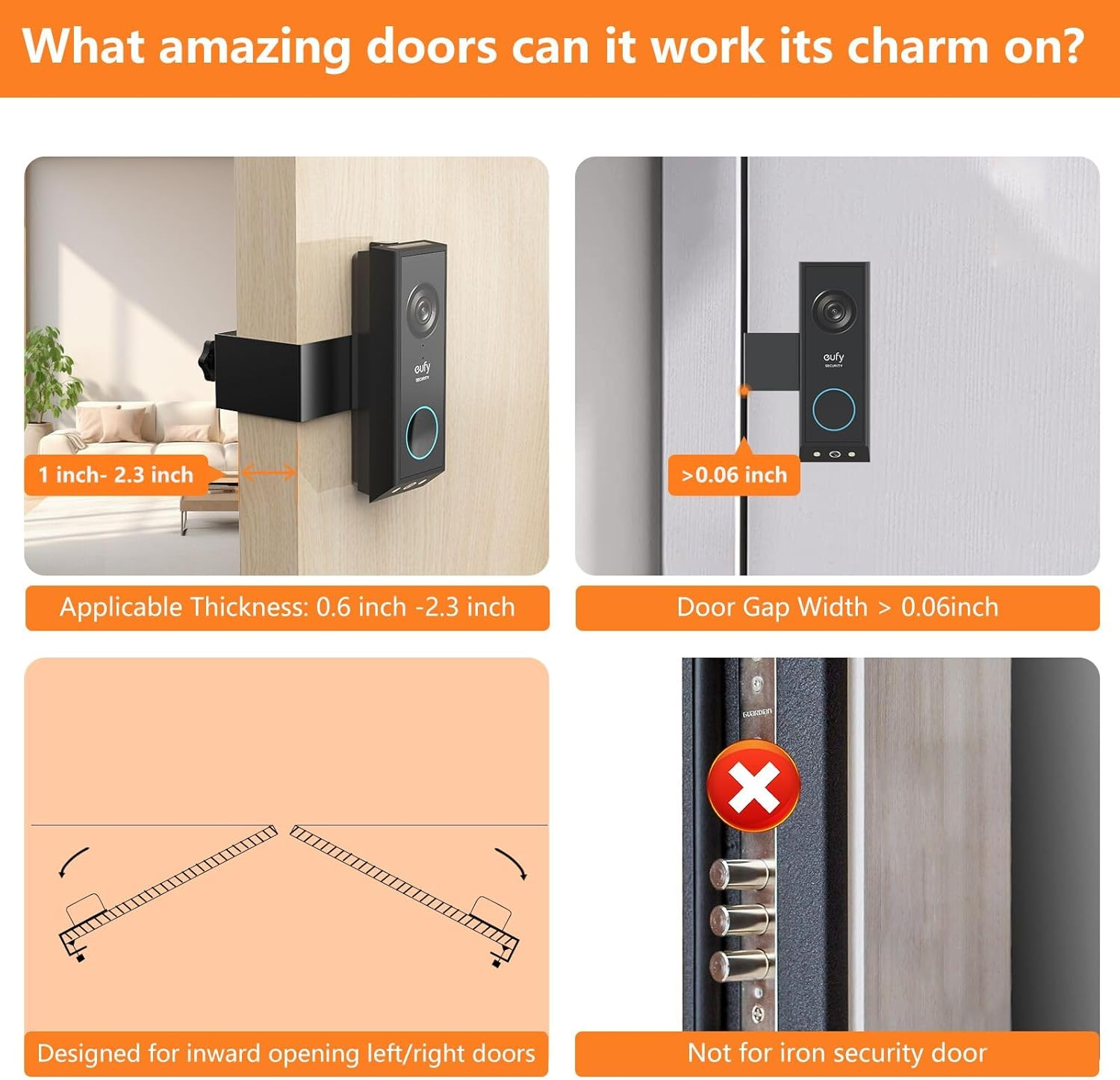 Anti Theft Doorbell Mount for Eufy E340, No-Drill Adjustable Doorbell Camera Mount Compatible with Eufy Doorbell, Not Block Doorbell Sensor, Apartment Doorbell Holder for Renters, Black image number 3