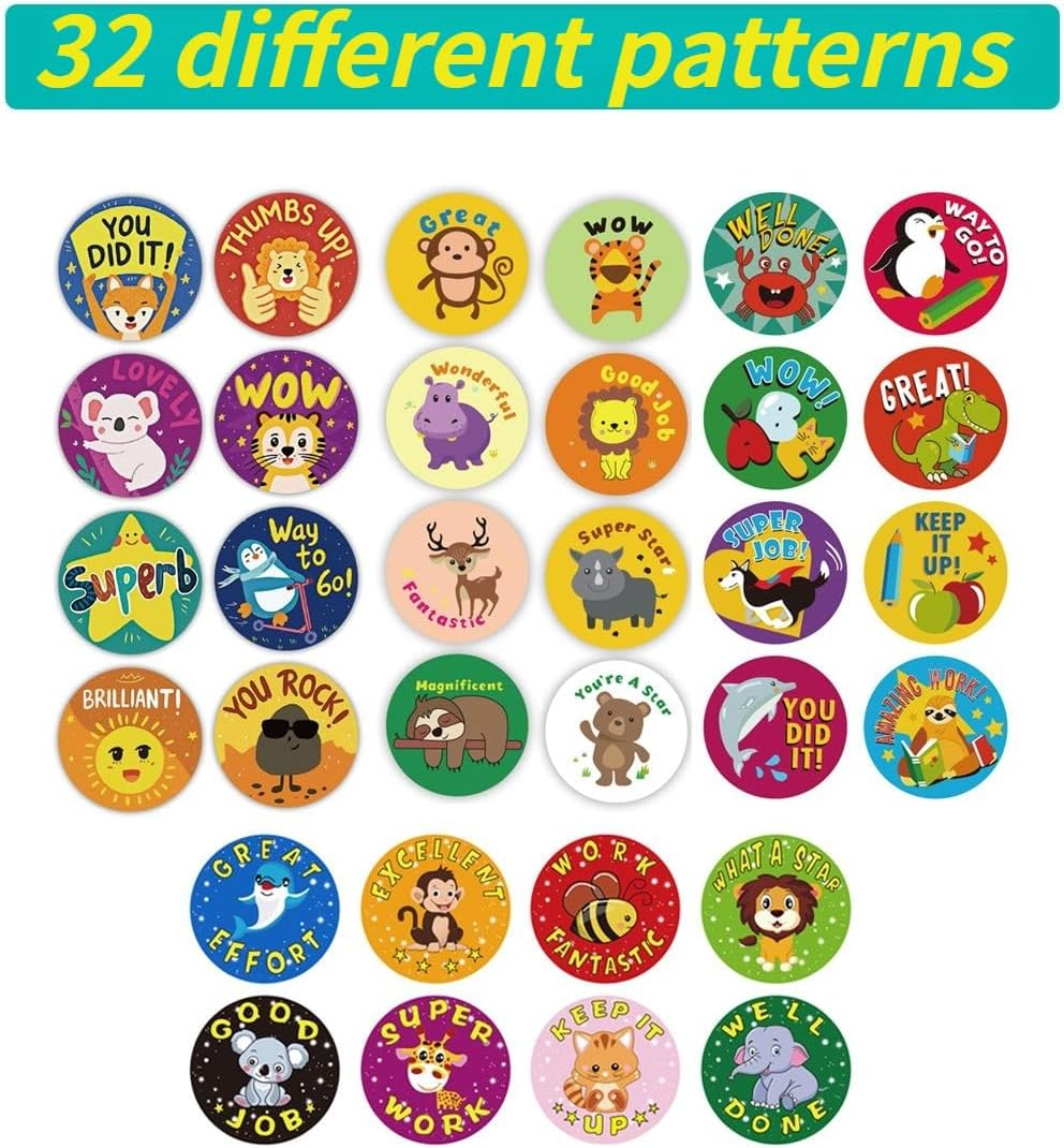 KALYRON 2000 Pcs Animal Reward Stickers,Fun Cartoon Bonus Stickers with Motivational Phrases, Perfect for Teachers, Students & Classroom Awards (Assorted Designs 4 Rolls image number 2