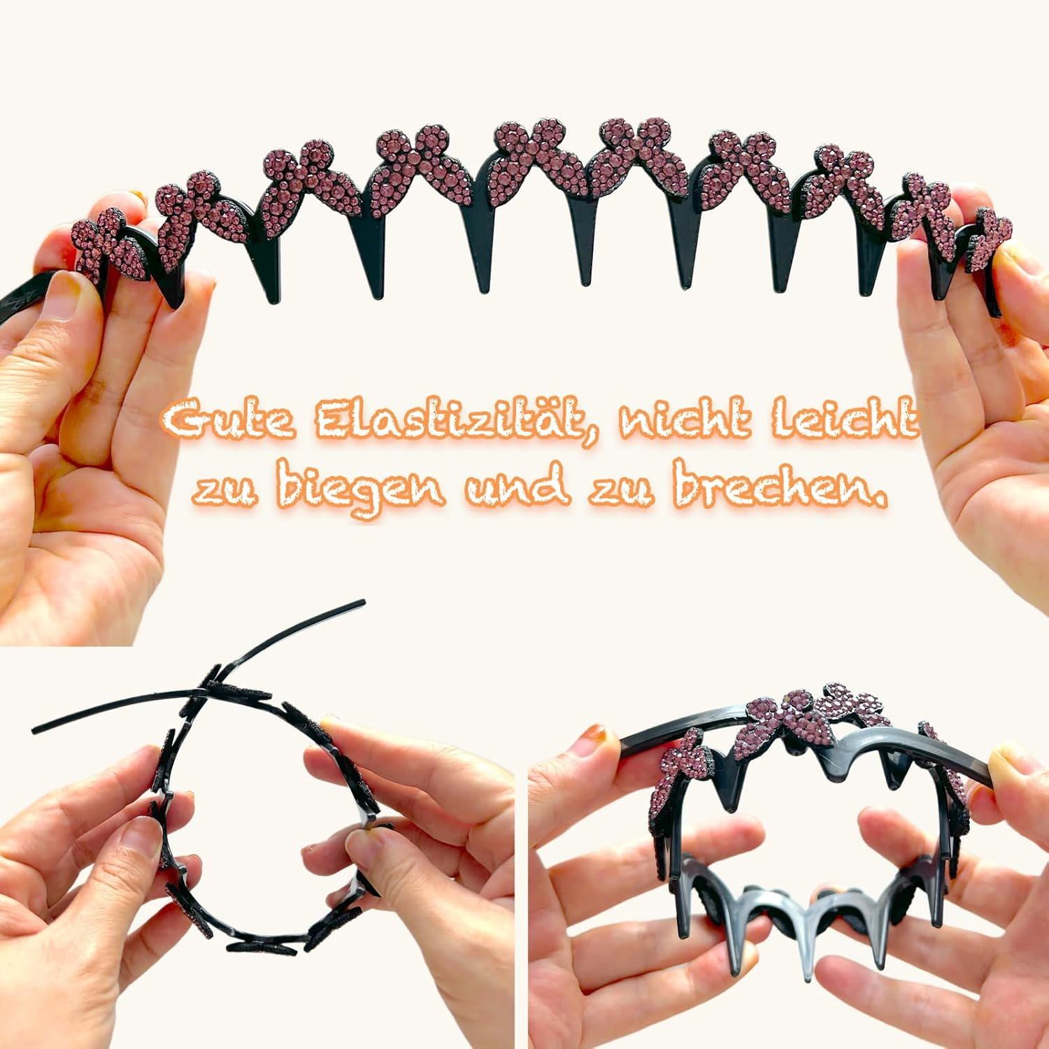 Ypkia Pack of 3 Zigzag Headband Butterfly Rhinestone Women'S Wavy Hair Band Shark Tooth Hair Comb Headband Elegant Headband for Women Girls image number 3