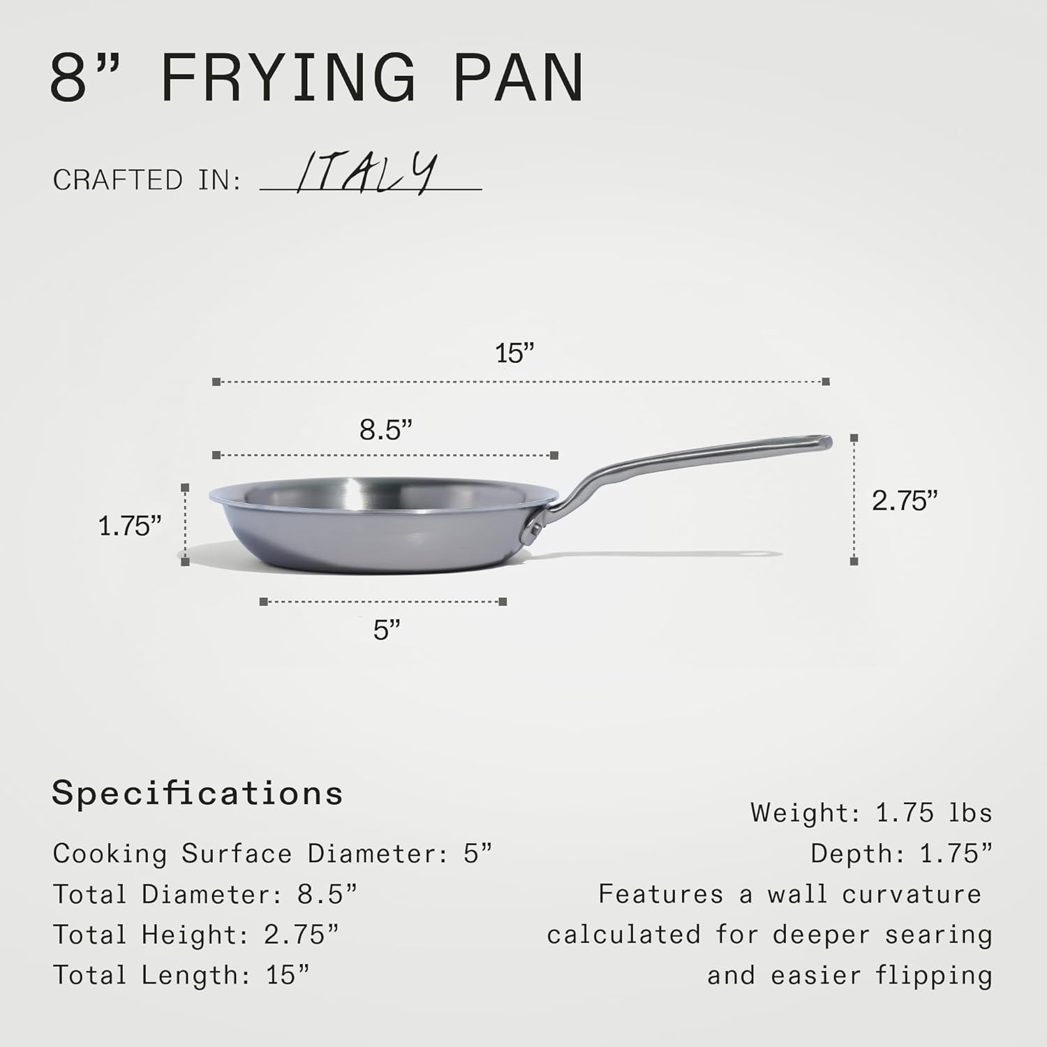 Made in Cookware - 8-Inch Stainless Steel Frying Pan - 5 Ply Stainless Clad - Professional Cookware - Crafted in Italy - Induction Compatible image number 1