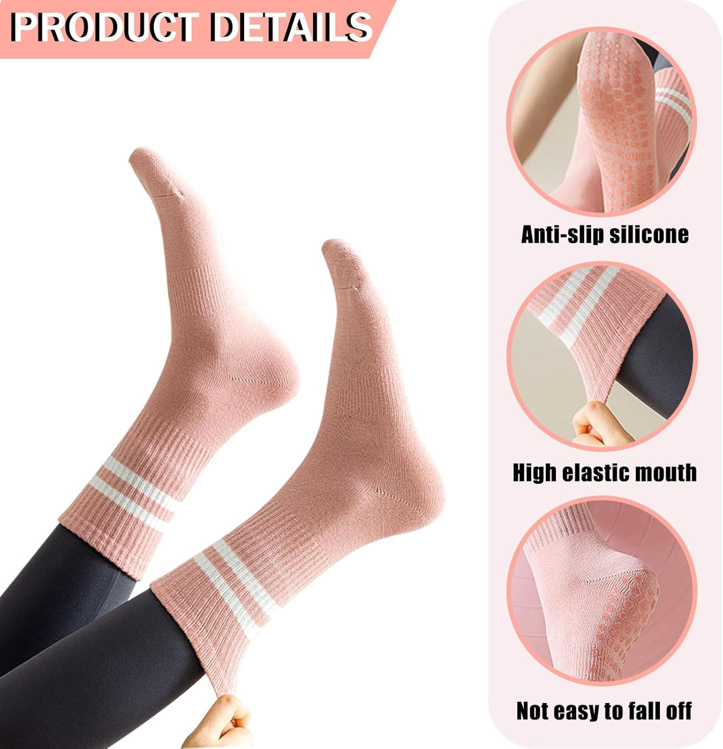 4 Pairs Pilates Yoga Grip Socks, Non Slip Pilates Socks Ladies Mid-Calf, Breathable Cotton Yoga Socks for Gym image number 1