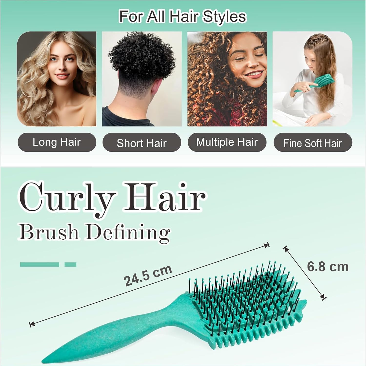 CHARMNAIL Curl Definition Brush, Curly/Aerated Hair Brush, Detangles & Defines Curls, Green PP Solid Lightweight 24.2&times;6.8&times;3.6Cm, for Daily/Local Care image number 1