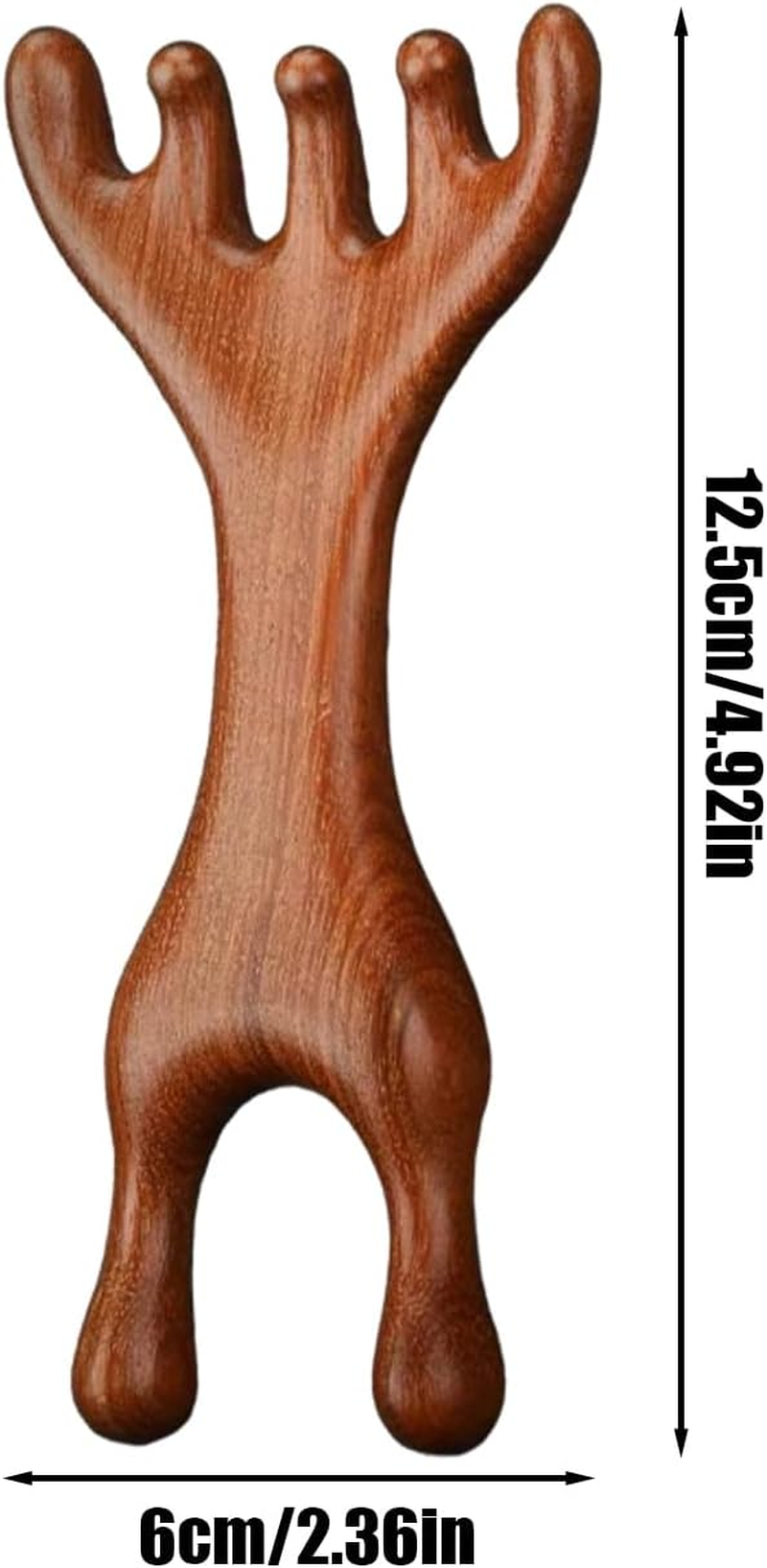 Sandalwood Scalp Massager,3Pack Wide Tooth Deer Antler Smoothing Comb 6/5/2 Claw,Wooden Deer Antlers Nasal Scraper,Fashionable Sandalwood Wide Tooth Combs image number 2