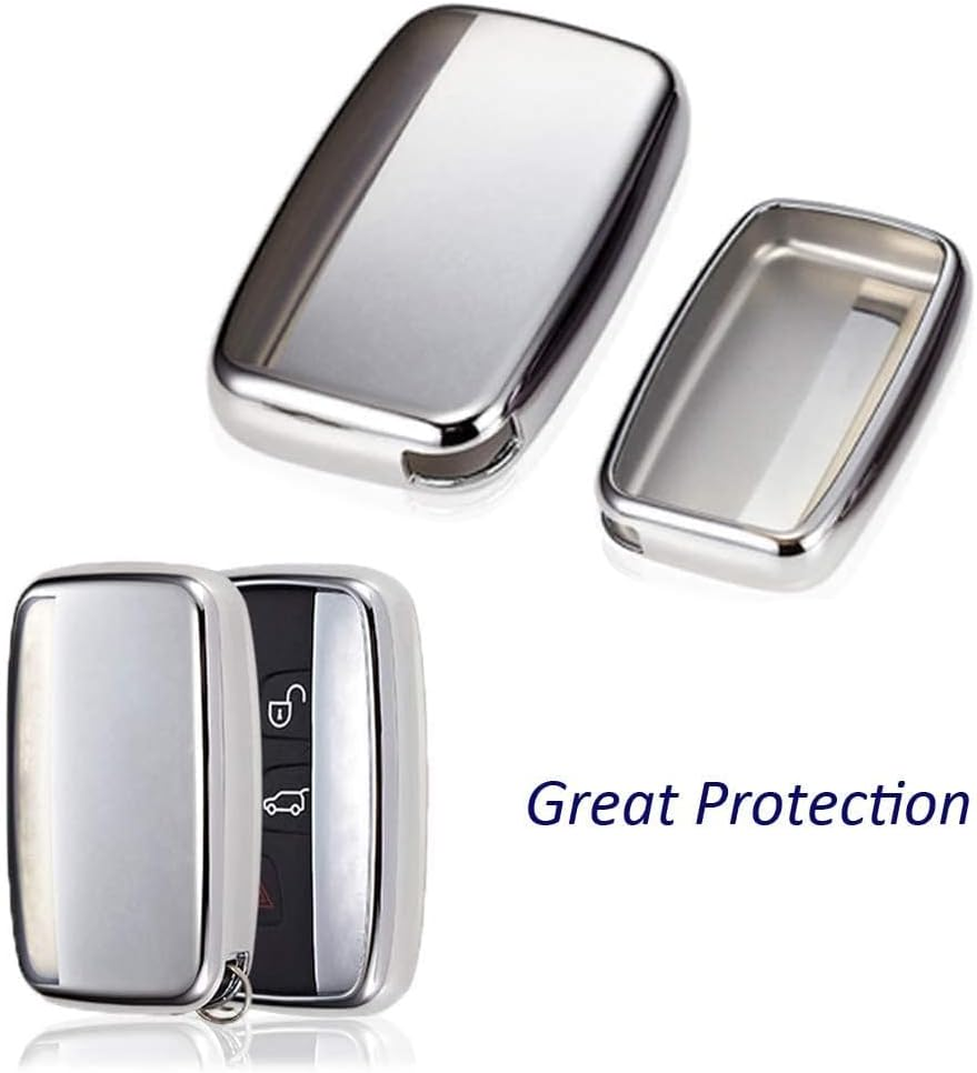 Kelay Land Rover Key Cover, Silicone Key Cover for Land Rover Range Rover Discovery Sport Evoque Velar Freelander, Jaguar XE XF XJ XJL XEL XFL F-Pace, TPU Range Rover Key Cover - Silver image number 1