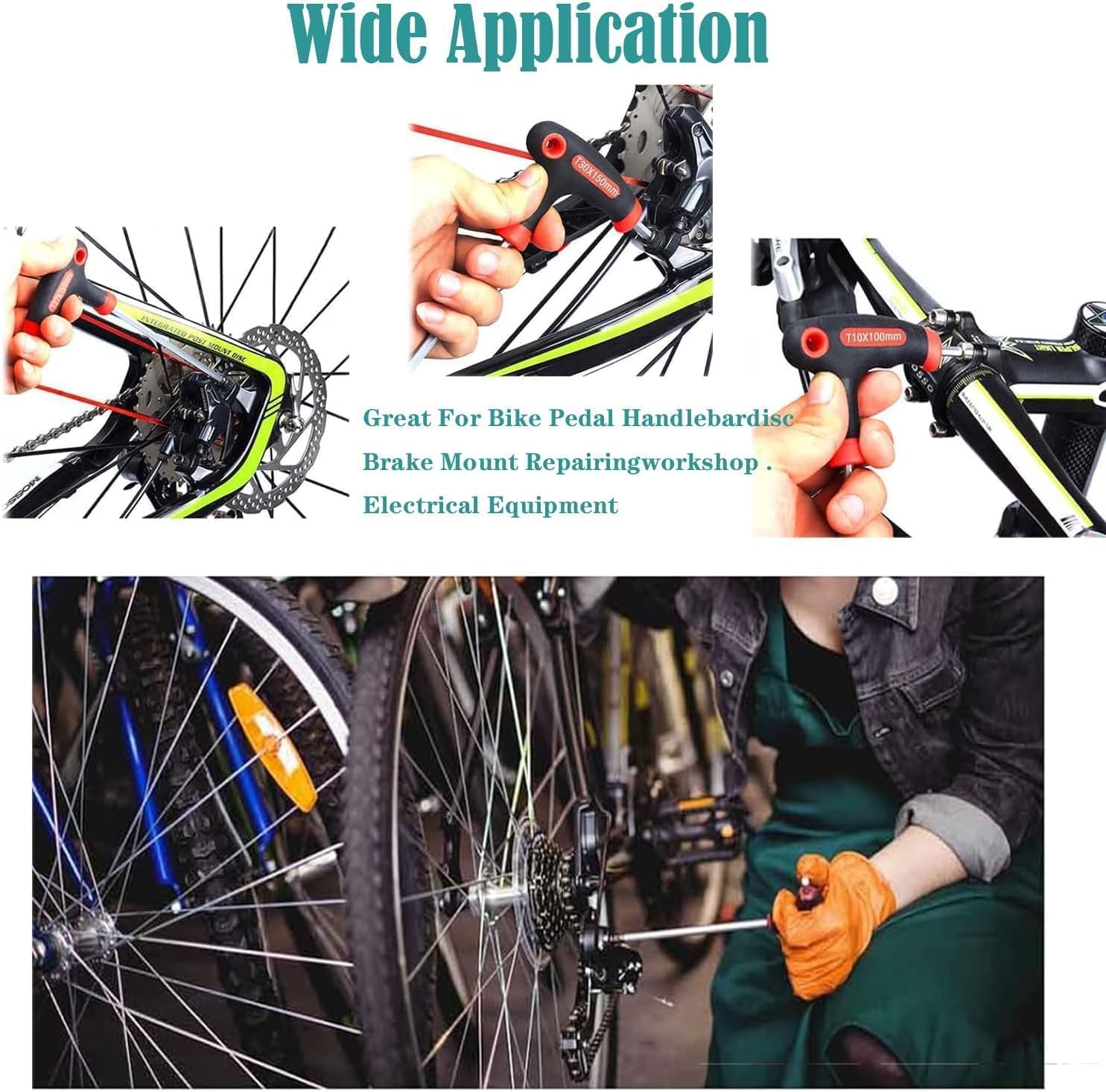 Kewayo9Pcs T-Handle Torx Set, Chrome Vanadium Steel Star Keys (T10-T50), Long/Short Arm Design for Bicycle & Workshop image number 4