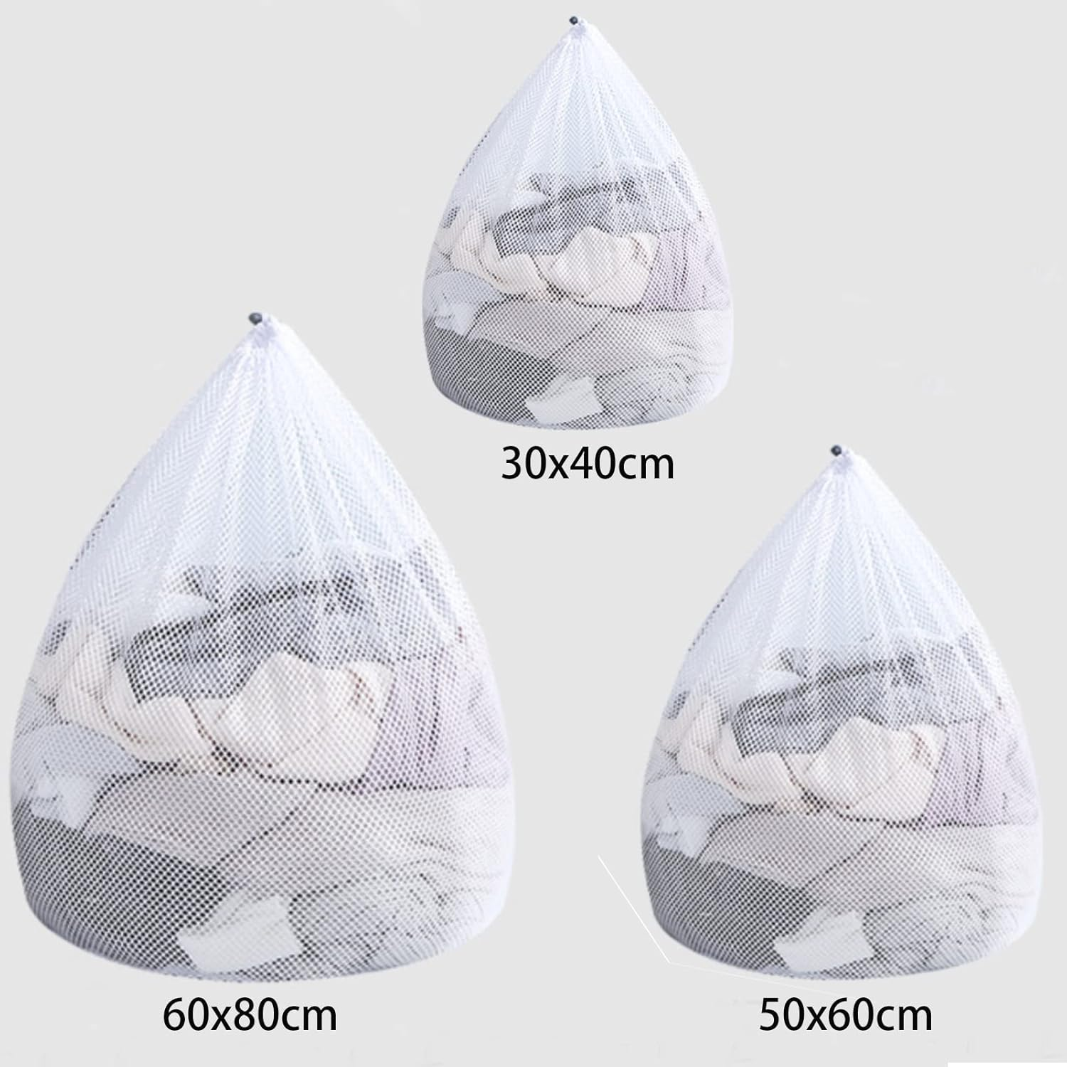 3 Pack Mesh Laundry Bags, MH MOIHSING Machine Washable Drawstring Design Travel Coarse Net Laundry Wash Bags Durable Sturdy Laundry Bag Heavy Duty Drawstring Bag for Blouse,Hosiery,Stocking,Underwear image number 3