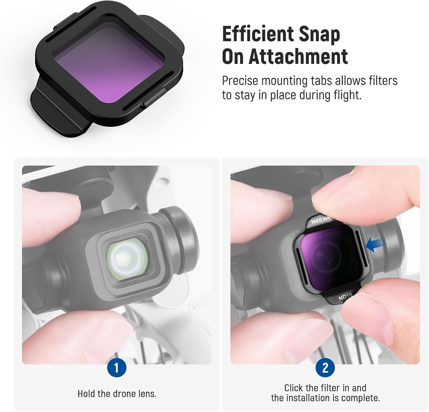 NEEWER ND Filter Set Compatible with DJI Flip Drone (6 Pack), ND8 ND16 ND32 ND64 ND256 CPL Snap on Multicoated HD Optical Glass Neutral Density Circular Polarizing Lens Filter Accessories Kit, FL-N48 image number 2