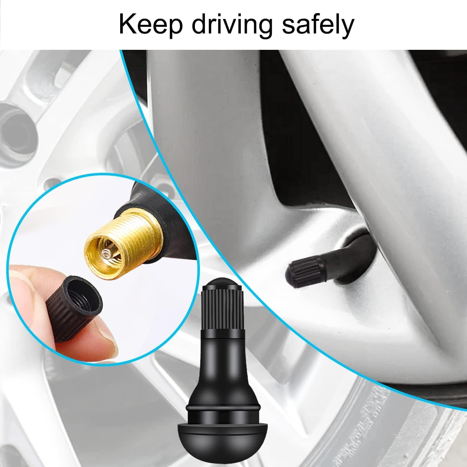 Walquicks 60 Pcs Tire Valve Stems, Premium TR412, TR413, TR414 Black Rubber Snap-In Valves Stems with Dust Caps for Replacement of Tubeless Rim Holes on Standard Vehicle Tires,Tyre Tool image number 3