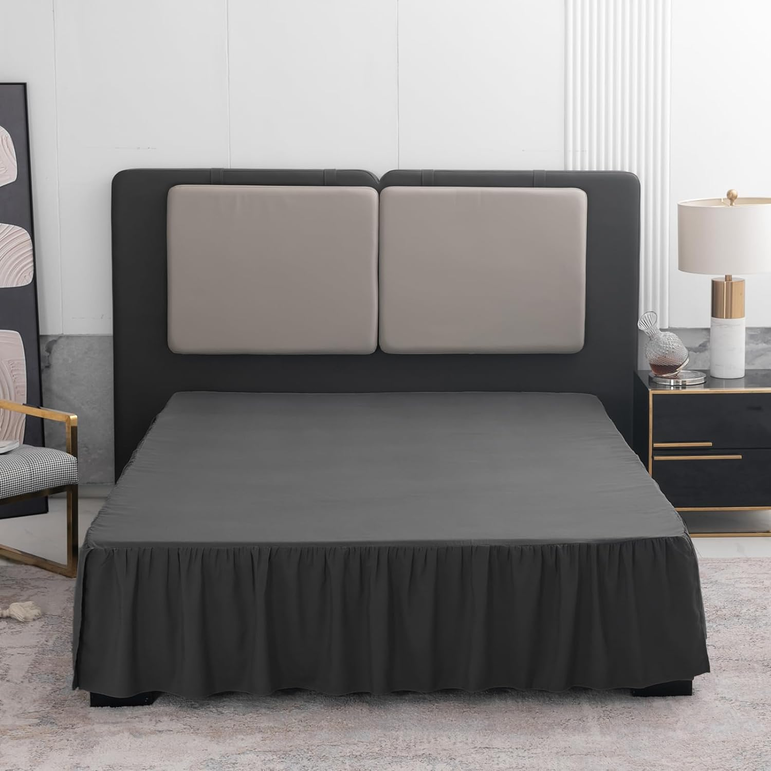 Black Bed Skirt Queen Size Ruffled Bed Skirt with Split Corners, Queen Bed Skirt 12 Inch Drop, TSUTOMI Queen Size Bed Skirt Black for Ruffled Bed Skirt with Split Corners, Bed Skirt Queen Size image number 2