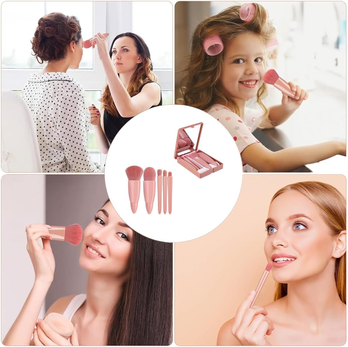 Travel Makeup Brush Set, 5Pcs Mini Make up Kit Portable Complete Function Cosmetic Brushes Kit Cheap Makeup Brush Kit Cute Makeup Brush for Eyeshadow, Powder, Foundation, Blush(5Pcs+Mirror) image number 5