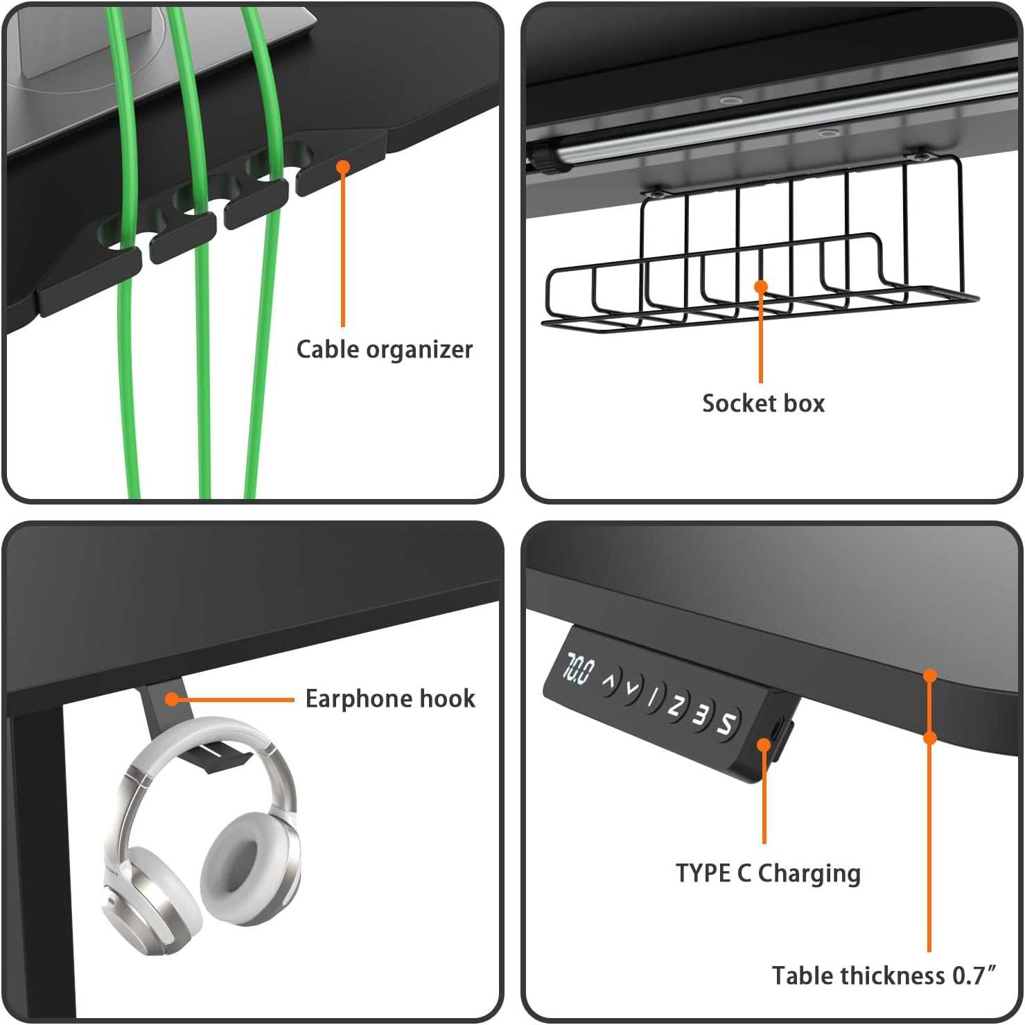 120 X 60Cm Height Adjustable Electric Standing Desk Computer Desk Height Adjustable Desk Ergonomic Home Office Sit Stand up Desk with Memory Preset Controller Adjustable Desktop Standing Desk, Black image number 4