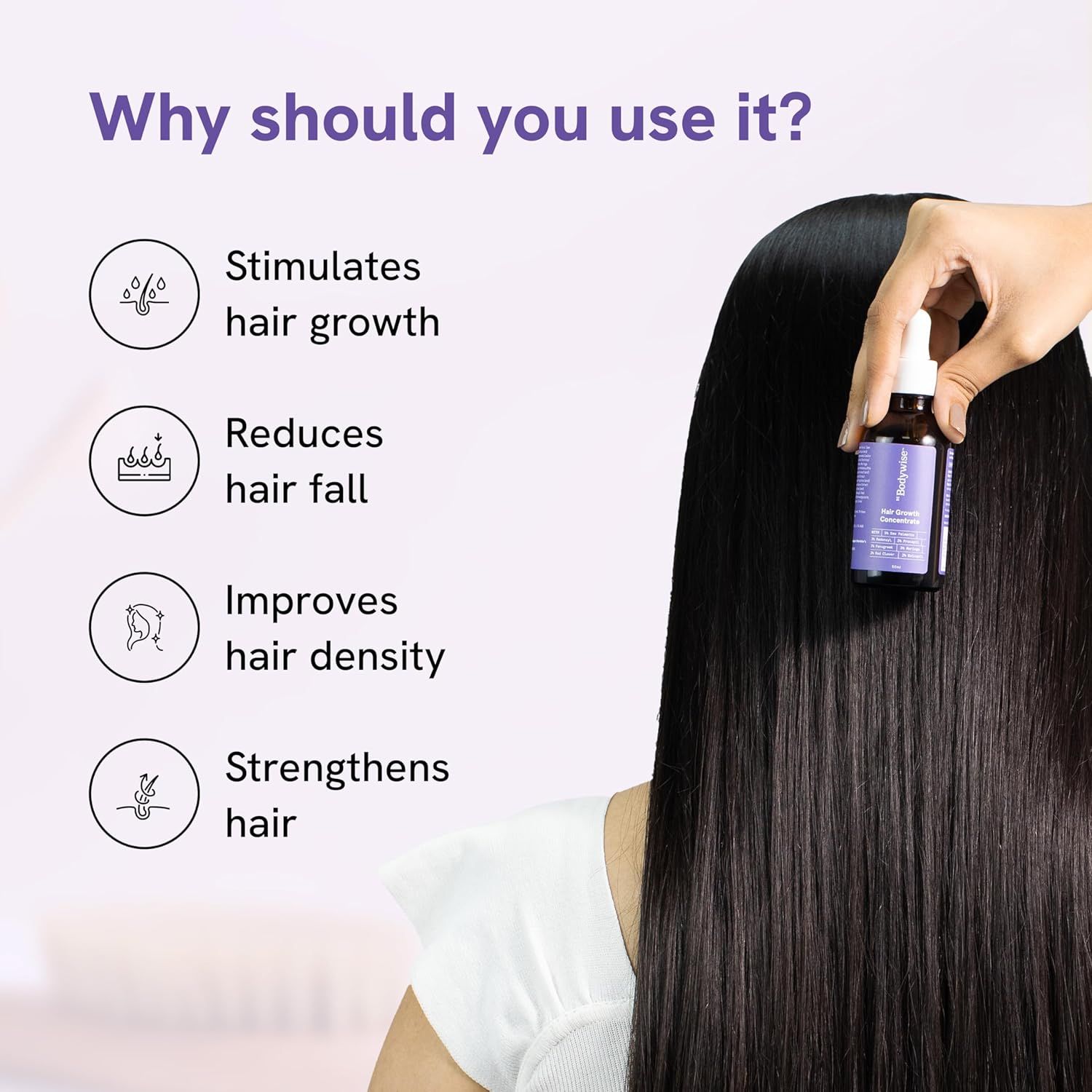 Bodywise Hair Fall Control Serum | 21% Plant Based Actives | 3% Redensyl, 3% Procapil, 2% Baicapil | Reduces Hair Fall | No Side Effects | 60Ml image number 3