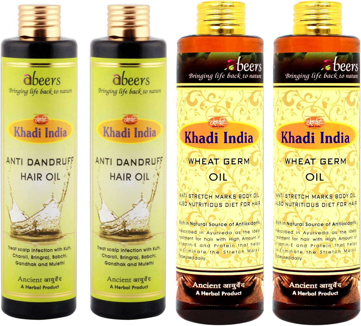 Khadi Abeers anti Dandruff & Wheat Germ Hair Oil, 225 Ml (Pack of 4)
