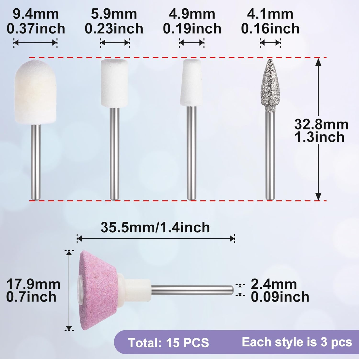 ANCIRS 15 Pcs Nail File Replacement Head Refills Set, Nail Drill Bits for Finishing Salon Electronic Manicure, Nail Manicure Pedicure Tools (5 Styles) image number 5