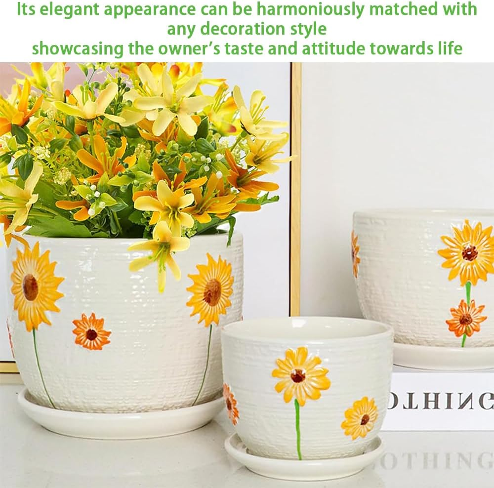 3 Set Ceramic Plant Pots, Flower Pots,Small Household Flower Pots,Plant Planter,For Orchids, Chrysanthemums,Aloe Etc,Cactus,Succulent Decorative Pots with Drainage Hole image number 1