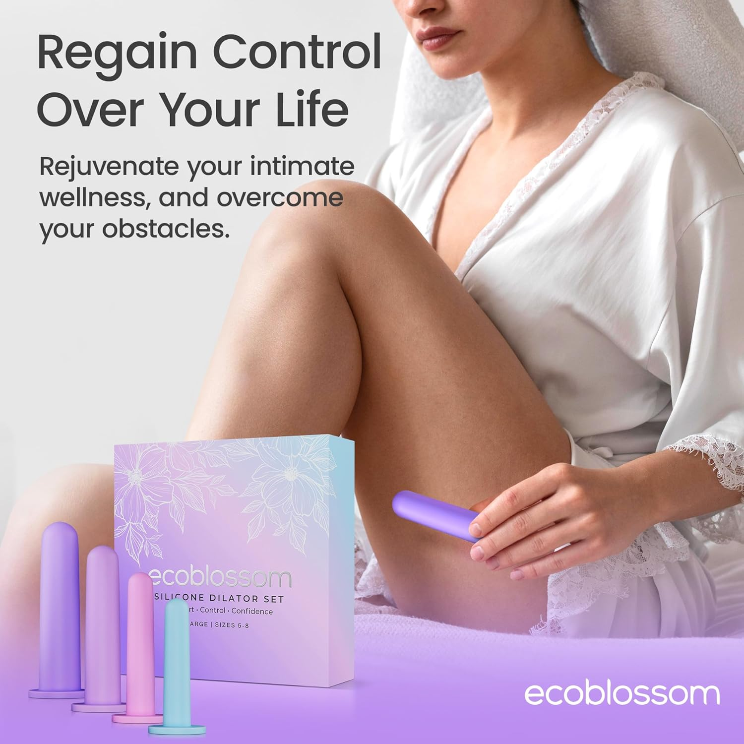 Ecoblossom Silicone Dilator Set - the Most Comfortable Dilators for Women with Pain - Pelvic Floor Trainer, Stretcher, and Expander (Large, Sizes 5-8)