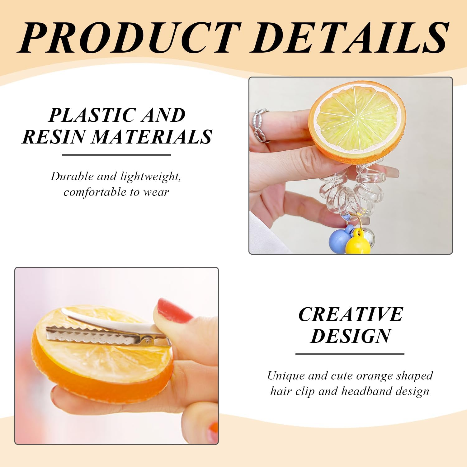 Pack of 2 Orange Hair Clips and 2 Orange Hair Rings, Cute Hair Accessories, Creative Styling Hair Accessories, Accessories for Hairstyle Decoration. image number 5