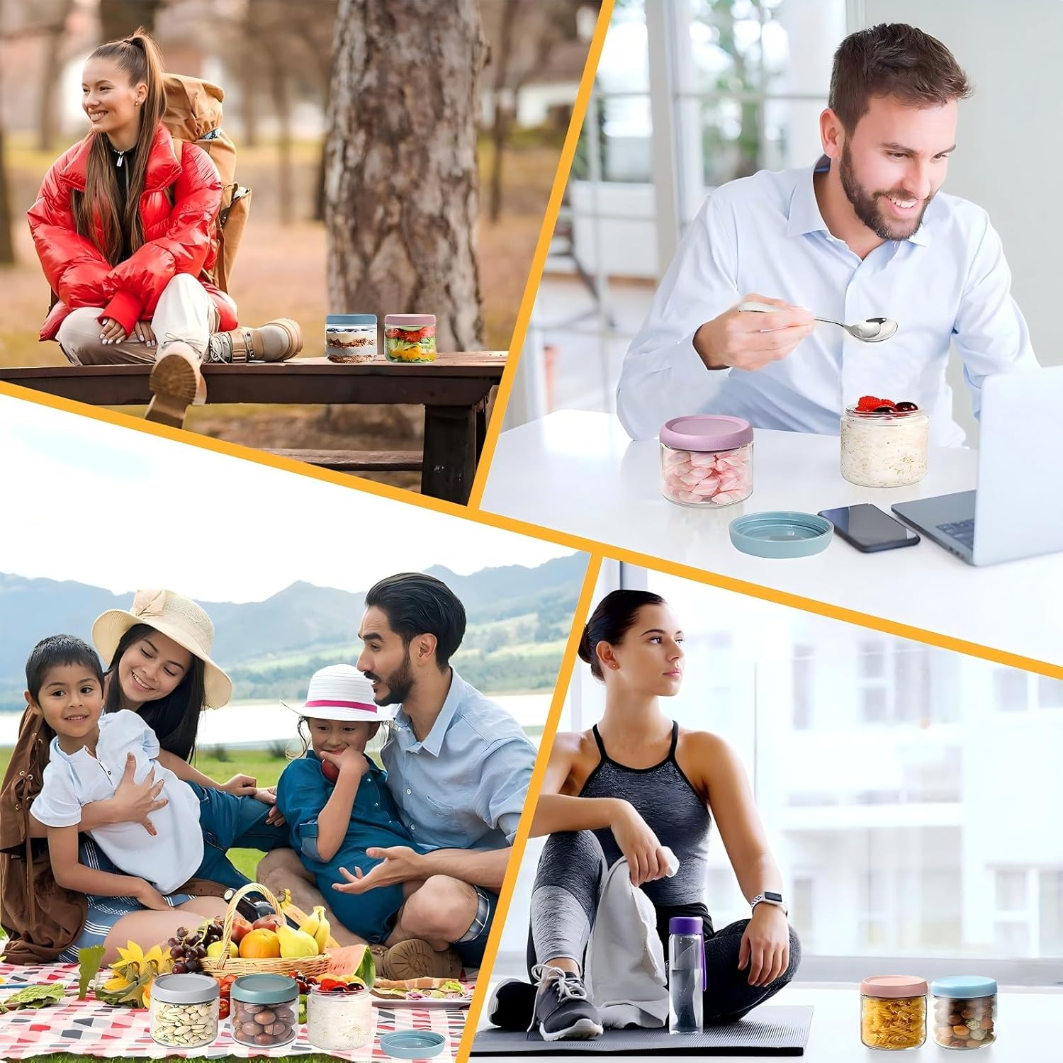 6 Pack 350Ml Overnight Oats Containers with Lids, 12 Oz Glass Mason Overnight Oats Jars, Large Capacity Airtight Jars for Milk, Cereal, Fruit, Meal Prep Salad Food Cereal Snacks Pudding Yogurt Storage image number 4