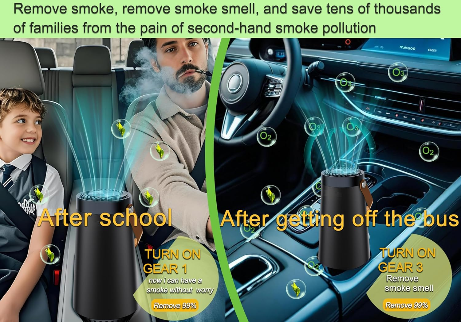 Car Air Purifier, Ozone Generator and Negative Ion 2-In-1 Machine for Home,Bedroom to Remove Odor,Smoke Smell,Dust, Pet Dander, Room Deodoriser, No Hepa Filter,Mini Portable Size,