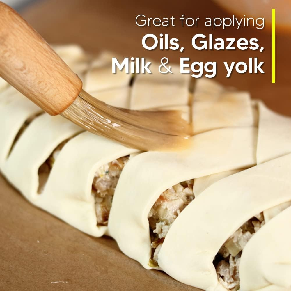 ANGIX 1 X Wooden Pastry Brush | Helpful in the Kitchen | Ideal for Applying Oils, Glazes, Milk, and Other | with a Comfortable round Wooden Handle | Size 2Cm X 2Cm X 19Cm image number 3