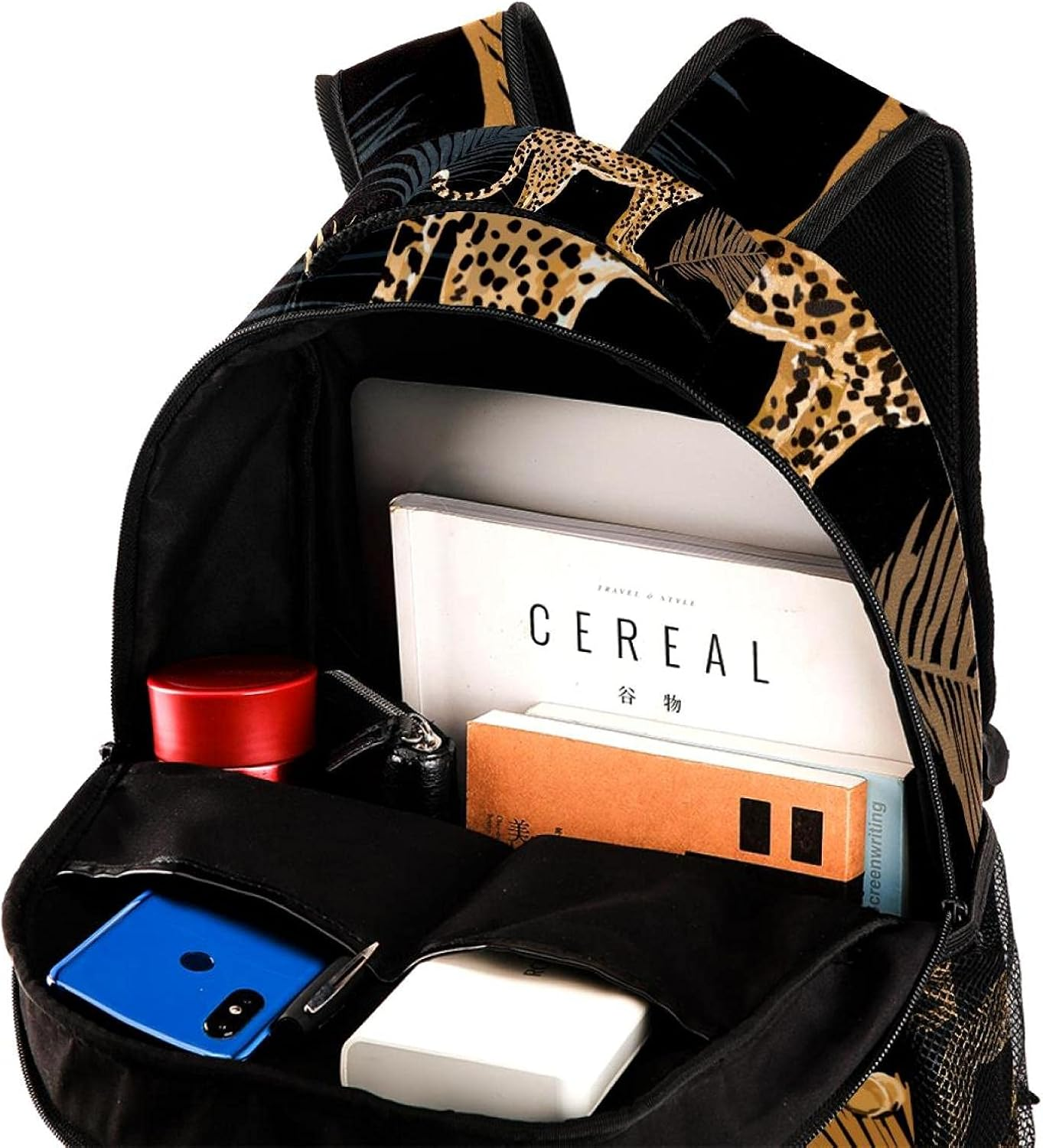 Tropical Ocean Background with Leopard Backpack Students Shoulder Bags Travel Bag College School Tote Backpacks