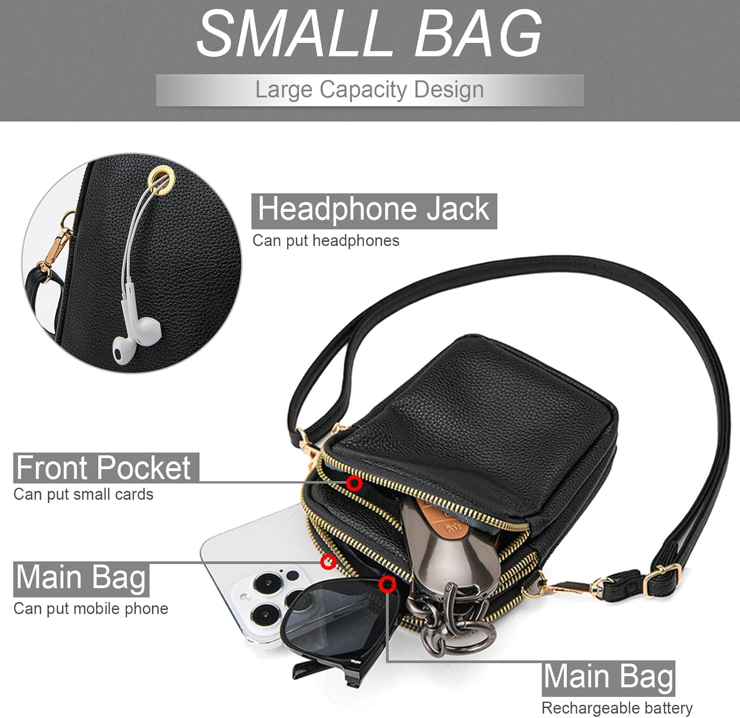 Casecond Mini Bag Women'S Mobile Phone Shoulder Bag Small Mobile Phone Case for Hanging with Purse Shoulder Bag Wallet Crossbody Bag for Iphone 16 Pro Max 15 14 13 Samsung Xiaomi up to 7.5 Inches image number 4