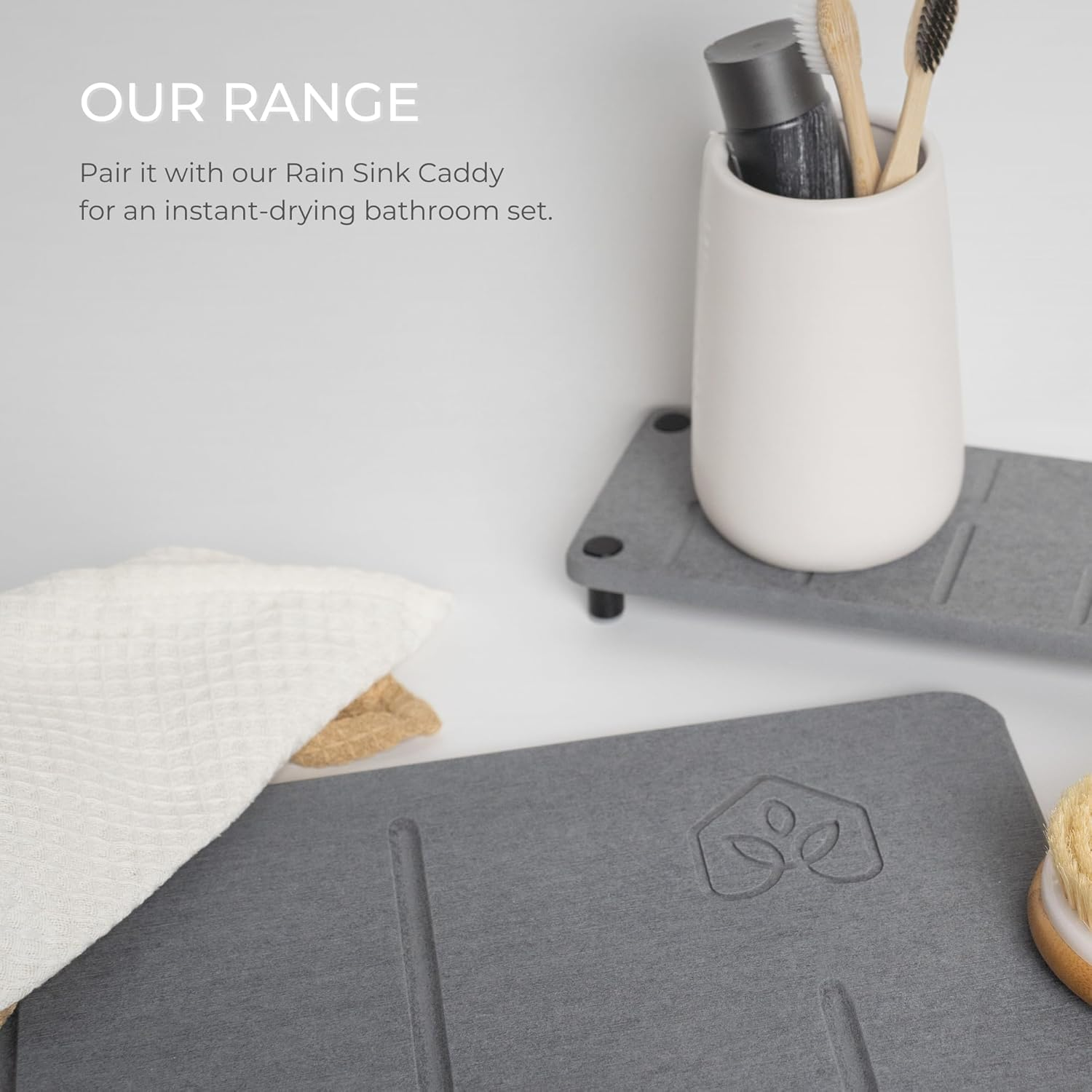 Natureva Home - Stone Bath Mat | Super Absorbent, Quick Dry, Non Slip | Modern Diatomite Bathroom Mats | Made of Natural Diatomaceous Earth | Absorbing Water Instantly I Design Rain | Colour Graphite - Flow - Graphite image number 6