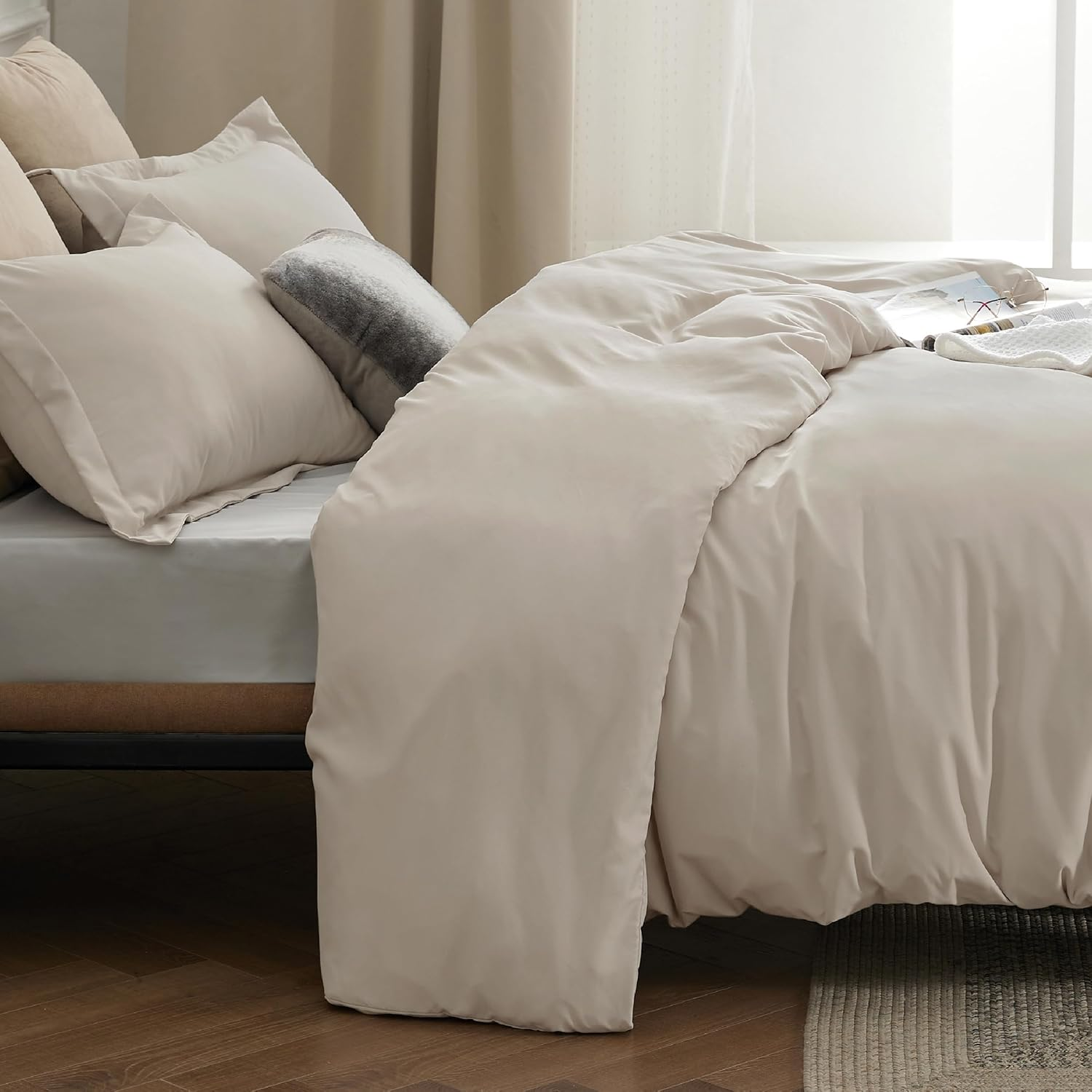 Bedsure Quilt Cover Double Size - Soft Double Brushed Bedding Set for Kids & Adults, Zipper Closure, 3 Pieces, Includes 1 Doona Cover (180X210 Cm) & 2 Pillow Shams, NO Comforter, Linen image number 2