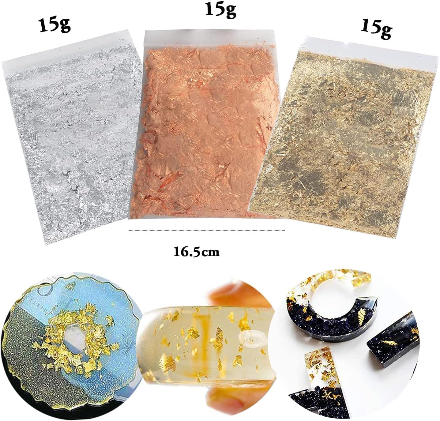 Betterjonny 45G Foil Flakes - 3 Colors Imitation Gold, Silver, Rose Gold Metallic Leaf for Decoration, Arts, Nail Painting, Gilding, Crafting image number 3