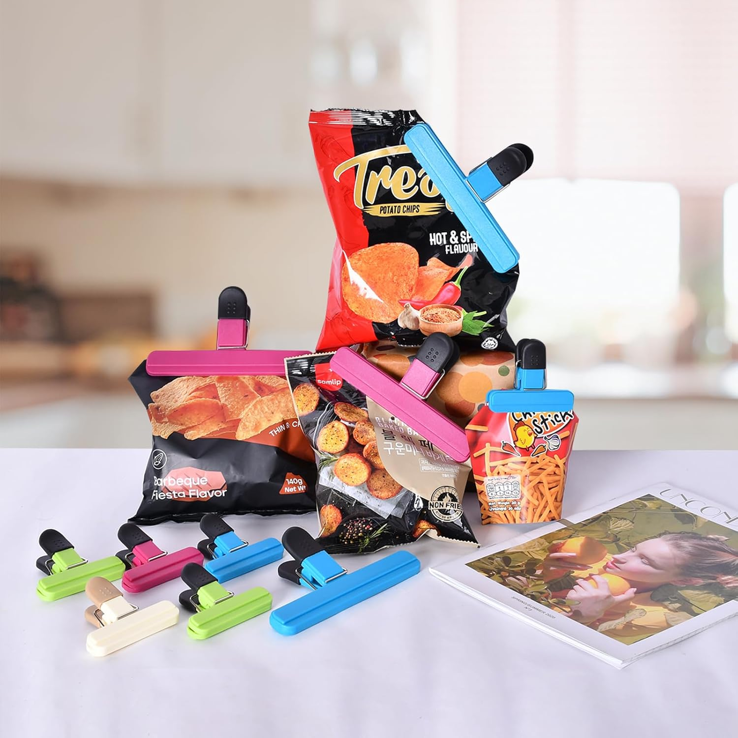 Zhtulck Bag Clips for Food Storage, 2 Sizes - 12 Pcs Food Bag Clips for Food Storage, Reusable Food Clips, Food Clips Bag Sealing Clips for Snacks Coffee Home Kitchen, 4 Color image number 4