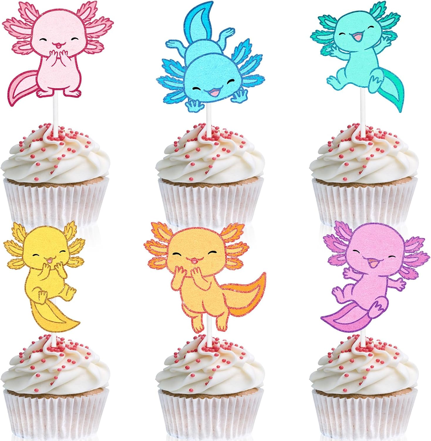 18Pcs Cute Cartoon Salamander Kids Happy Birthday Cupcake Decorations Set-This Is a Great Party Decoration for Reptile Party, Boys and Girls Birthday Party, Newt Theme Party, or Baby Showers-Liangss