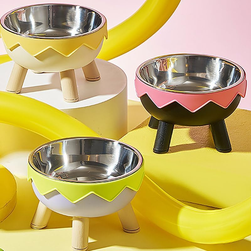 AIMALL Raised Eggshell Pet Bowl for Cats and Small Dogs &ndash; 5.6In Elevated Macaron Colour Stainless Steel Feeding Bowl with Neck Protection and Non-Slip Base image number 3