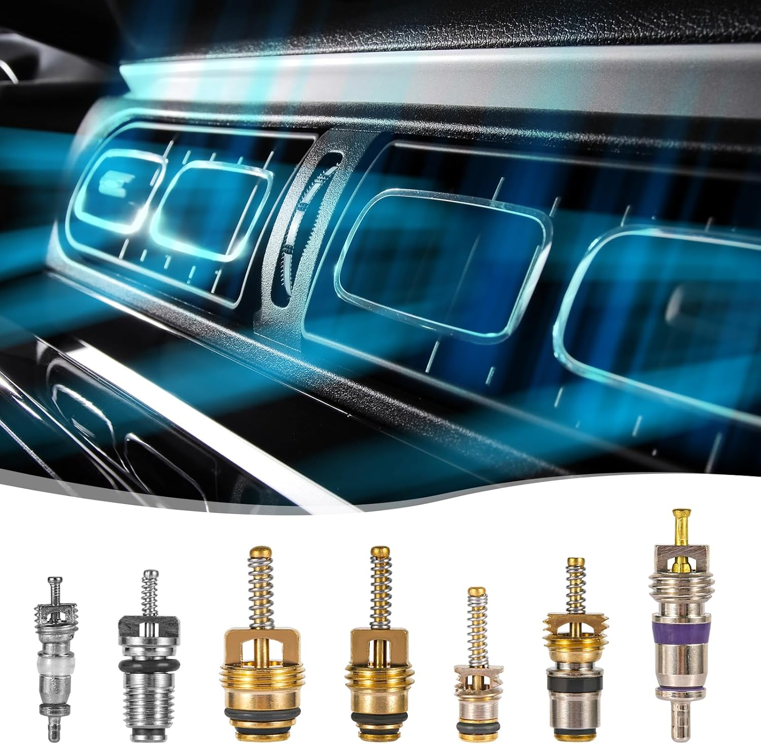 40Pcs AC Valve Core Kit, Car Air Conditioner Valve Core Accessories A/C R12 R134A Refrigeration Valve Core with Double-Head Disassembly and Installation Remover Tool AC Valve Kit for Most Cars image number 5