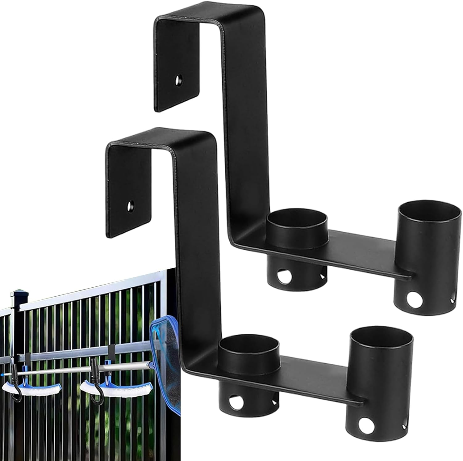 Wjnflqn Pool Pole Holder, Set of 2 Pool Fence Hangers, Rustproof and Weatherproof, Space-Saving Storage Solution for Garden and Outdoor Use image number 5