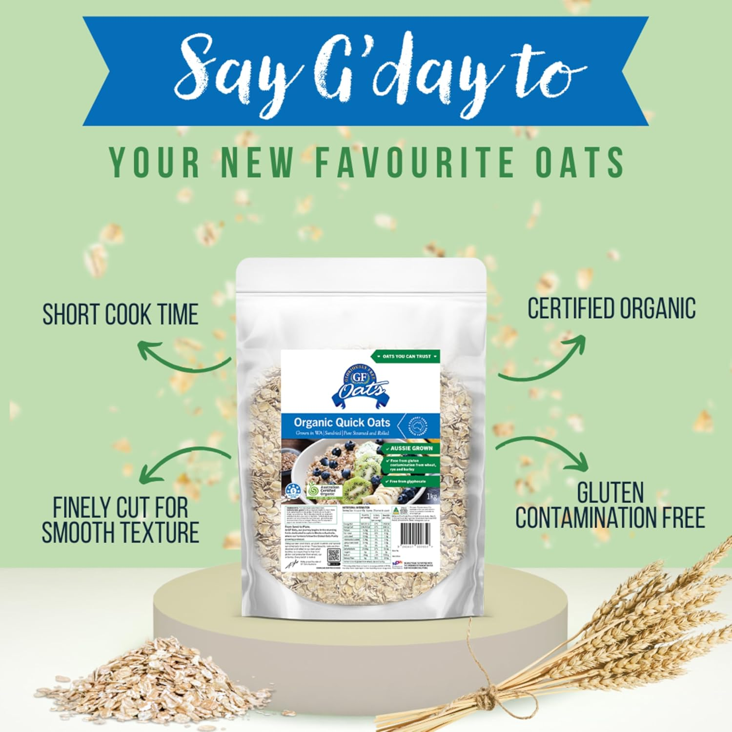 GF Oats Organic Quick Oats| Gluten Contamination Free | 1Kg X 3 Pack | 25 Serves per Pack| Vegan, Free from Wheat, Rye, Barley, GMO, Glyphosate | Tested Nil to Gluten Contamination image number 6