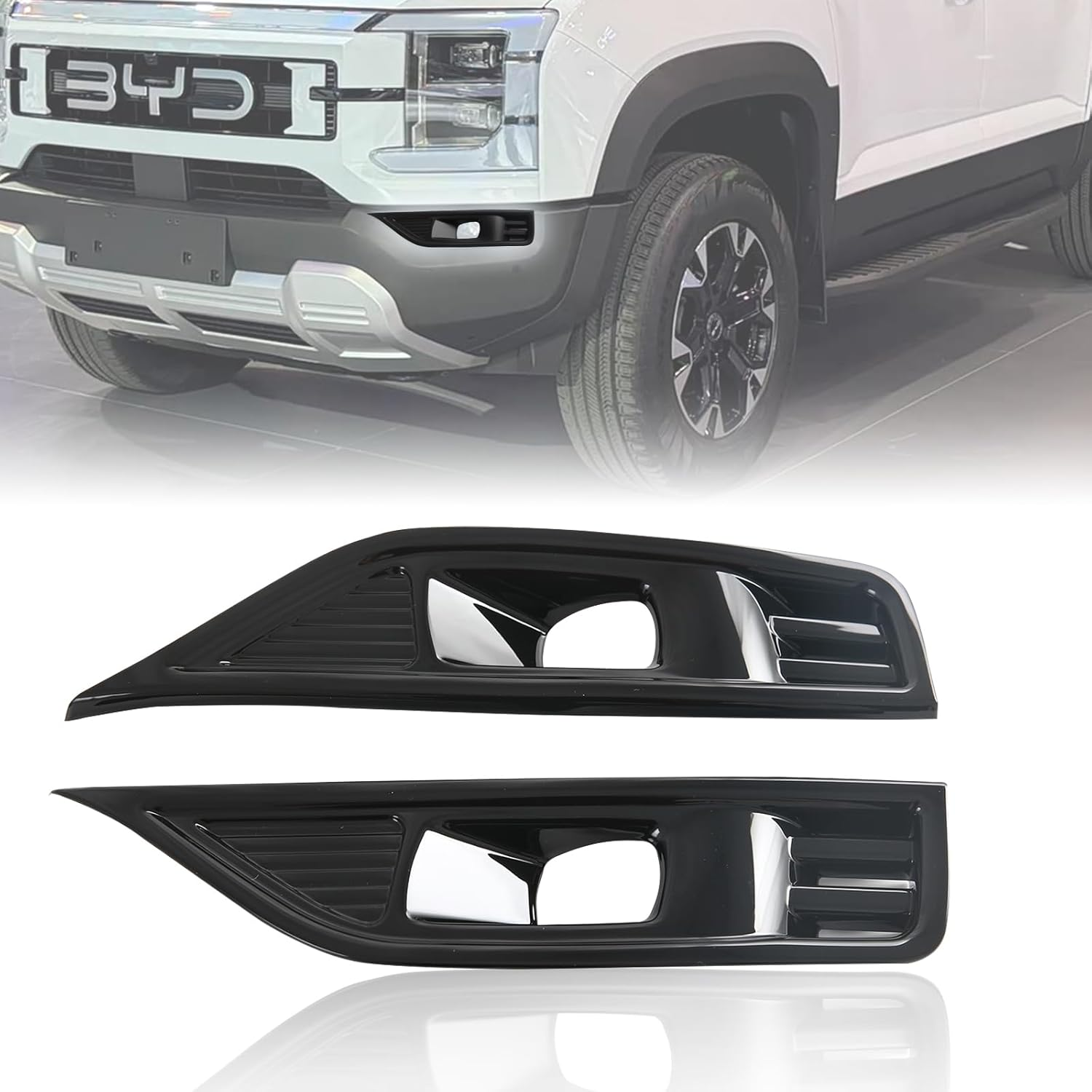 Car Front Bumper Fog Light Cover Trim Decoration Exterior Accessories for BYD Shark 6 2025 (Bright Black)