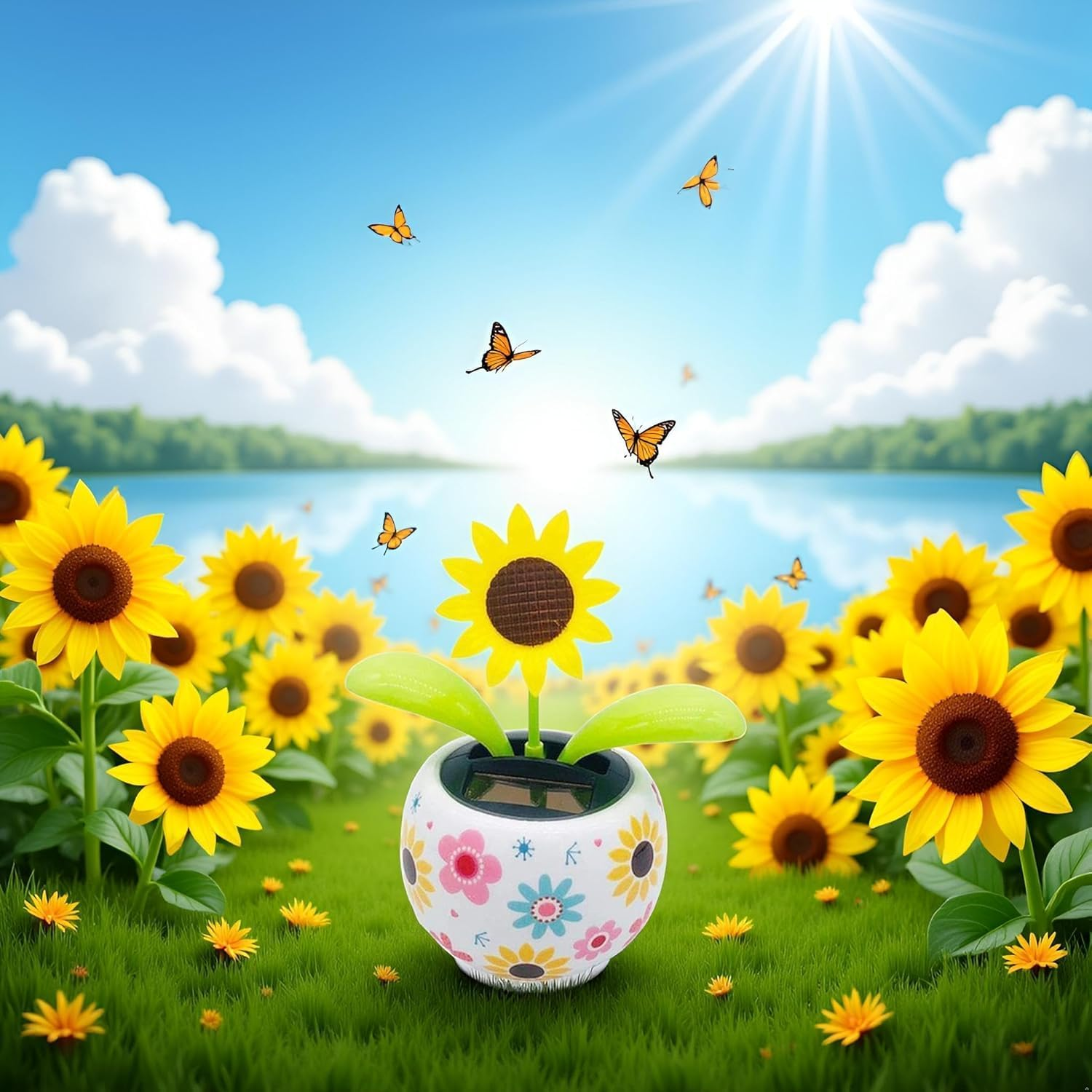 Solar Dancing Sunflower Decoration, Sunflower Solar Dancing Flower, Powered Swinging Animated Dancer Office Desk Car Decoration, Funny Ornaments image number 1