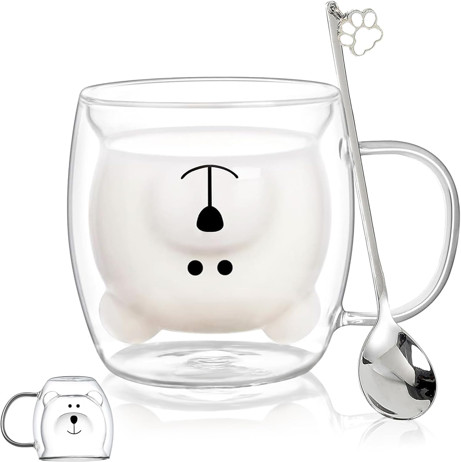 Cute Mugs Glasses Double Wall Insulated Glasses Espresso Cup, Coffee Cup, Tea Cup, Milk Cup, Best for Office and Personal Birthday (Bear)