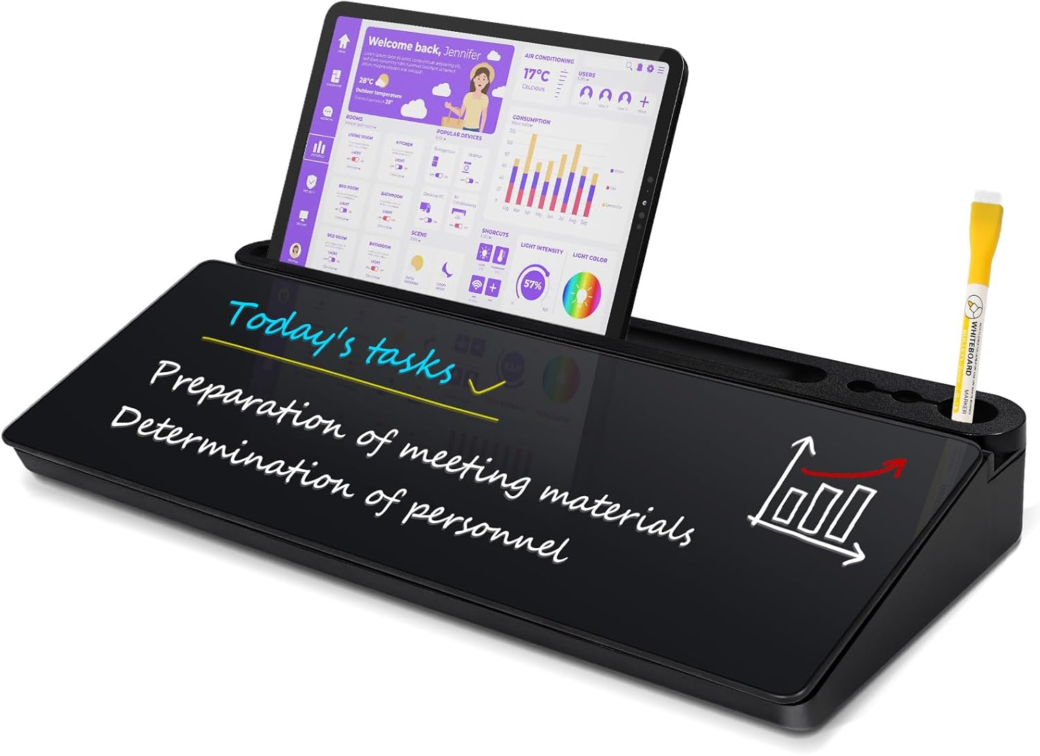 Glass Desktop Whiteboard, Computer Keyboard Stand, 18 X 40 Cm Small White Board with Drawer - Desk Organizer for Office, Home, School image number 3