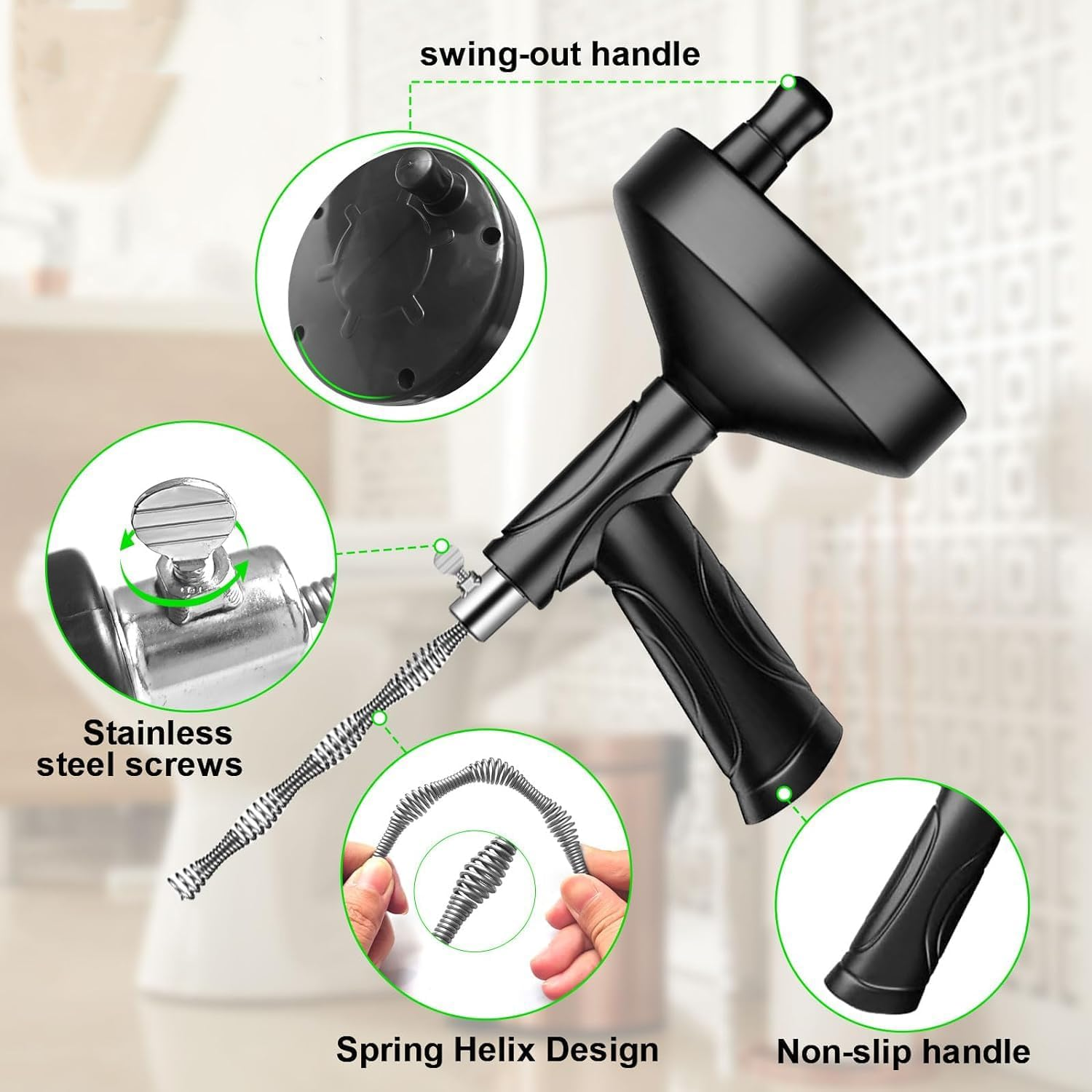 Drain Snake Auger 16.4Feet, Plumbing Snake Drain Hair Clog Removal Tool,Sink Unclogger Drain Cleaner Tool Heavy Duty Toilet Snake Auger, for Bathroom Kitchen Tub Shower Drain Clog Remover with Gloves image number 5