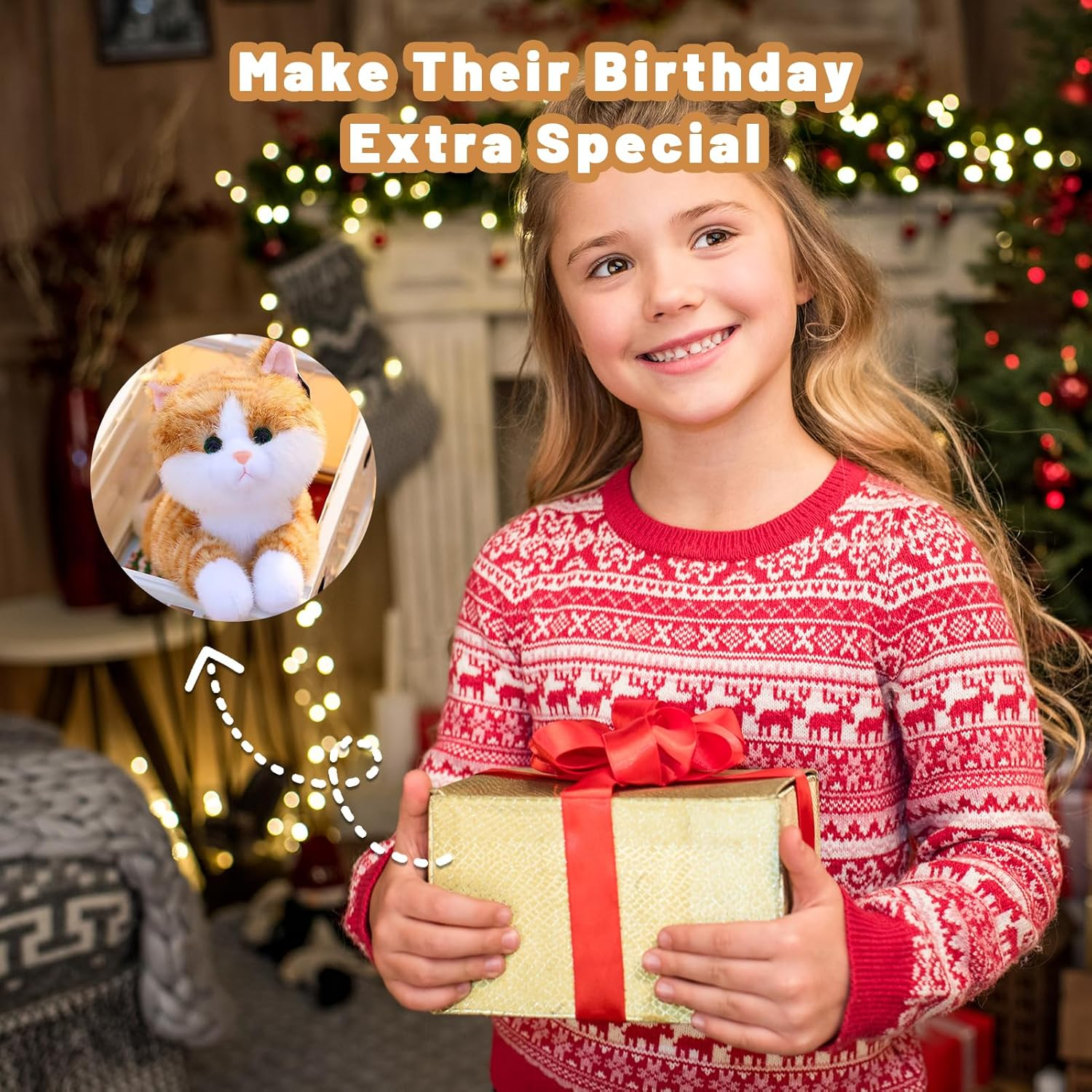 Weighted Toy Stuffed Animal 45CM 0.9KG, Realistic Weighted Stuffed Cat Plush Toy Throw Pillow, Orange Weighted Stuffed Animals for Kids and Adults image number 1