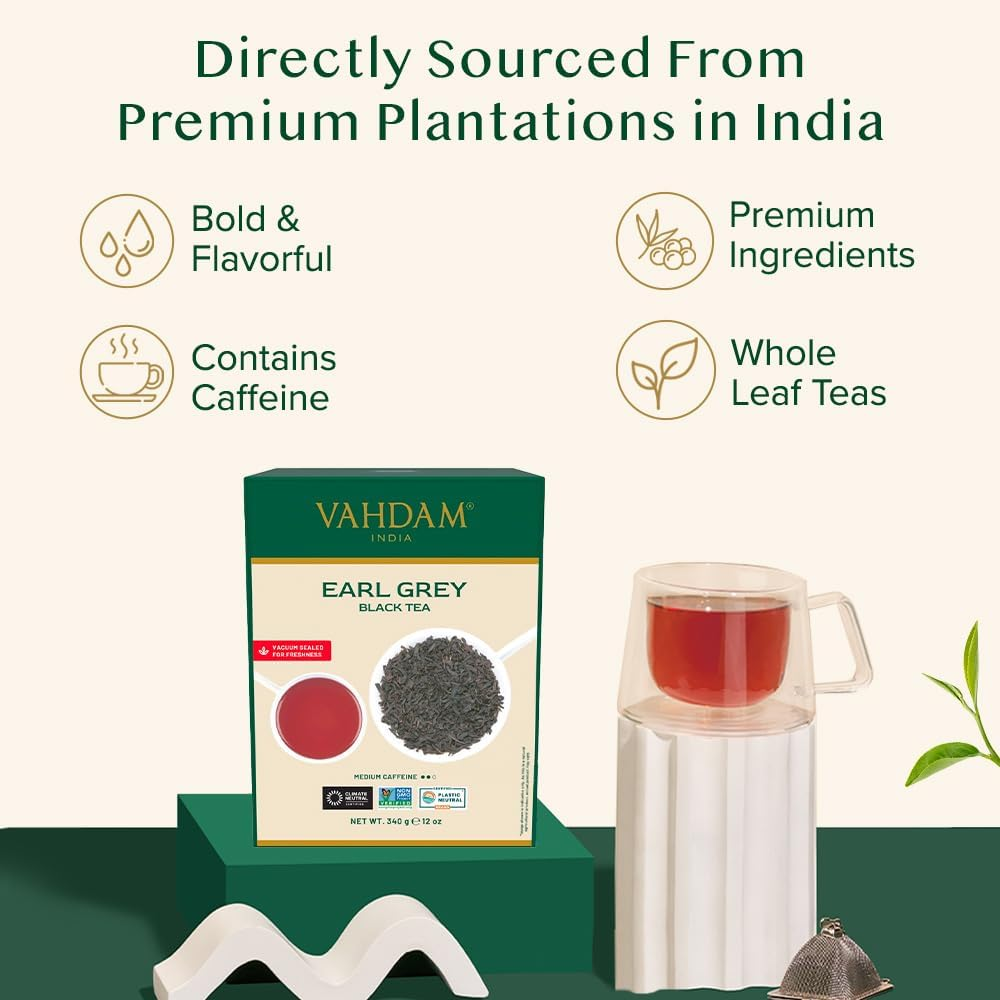 VAHDAM, Earl Grey Tea Leaves (340G, 170+ Cups) | Black Tea | Citrusy & Delicious Whole Leaf Black Tea Blended with Natural Oil of Bergamot