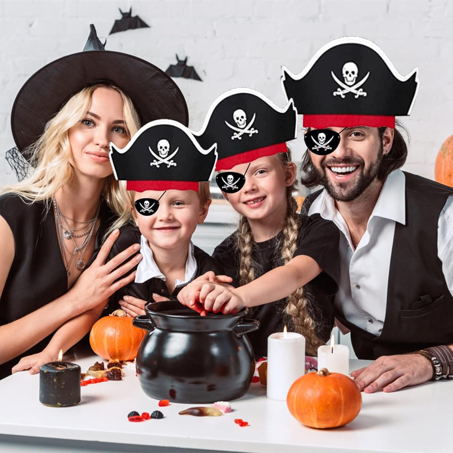10 Pieces Pirate Hat + 10 Pieces Eye Patch, Felt Pirate Captain Hat Skull Accessory Set for Children'S Birthday Party Christmas