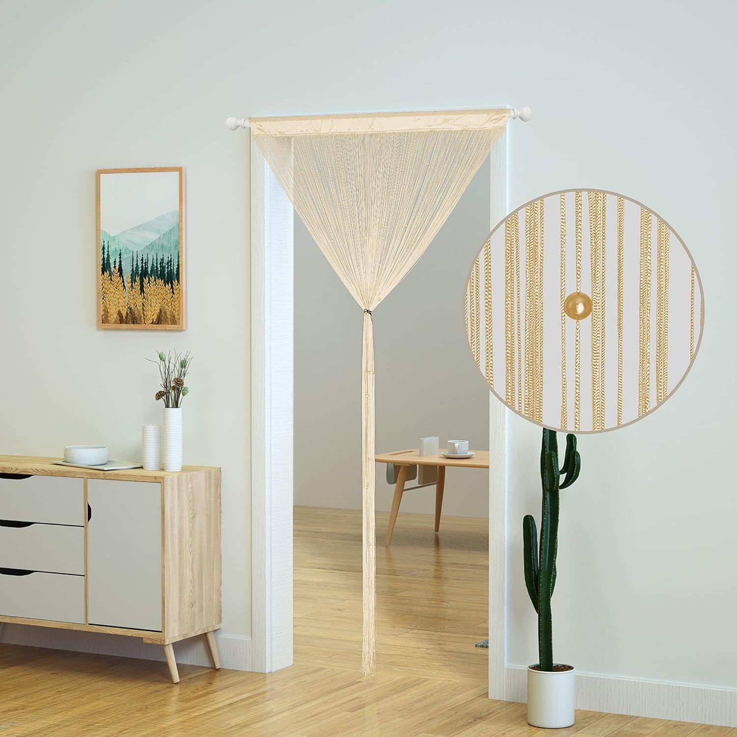 Yaoyue Beaded Curtain Door String Curtains for Doorway Tassels Beads Hanging Fringe Hippie Room Divider Window Hallway Entrance Wall Closet Bedroom Privacy Decor (39&times;79In/100&times;200Cm, Champagne) image number 3