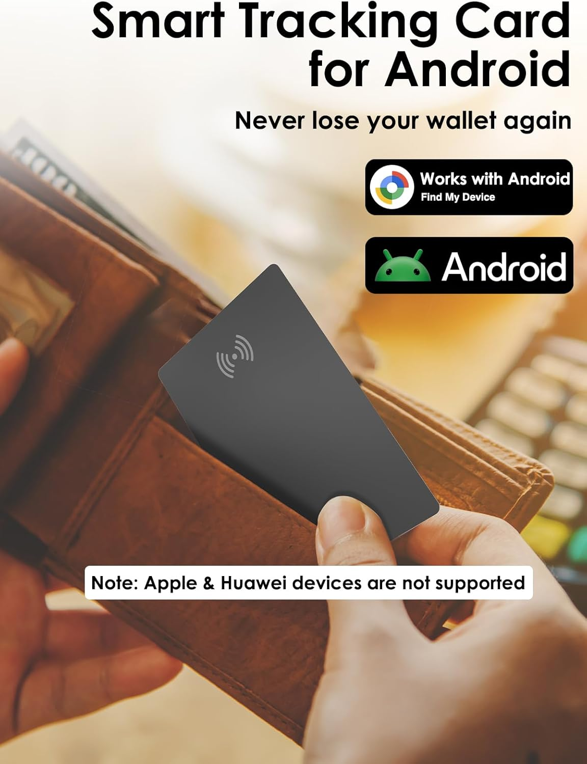 [2025 Android Card] Bluetooth Tracker Card for Android. Google Certified Wallet Finder/Item Locator Compatible with Google Find My Device App, Smart Tracking Card for Wallets, Keys, Backpack-Black image number 3