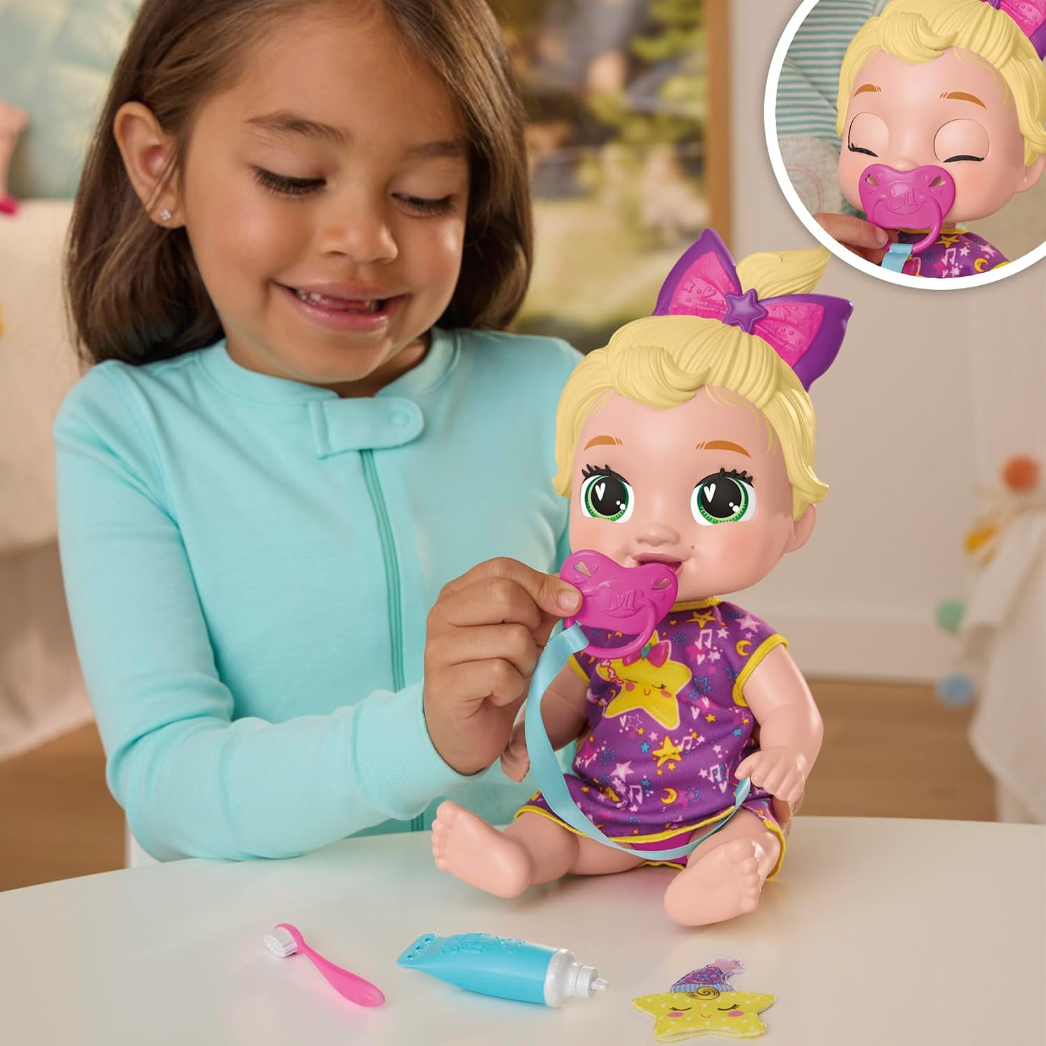 Baby Alive Lil Dreamer Lala Googoo Sleepy Baby Doll Set, Blonde Hair, Fun Sleepover Theme, Preschool Toys for Girls & Boys 3 Years & Up image number 1