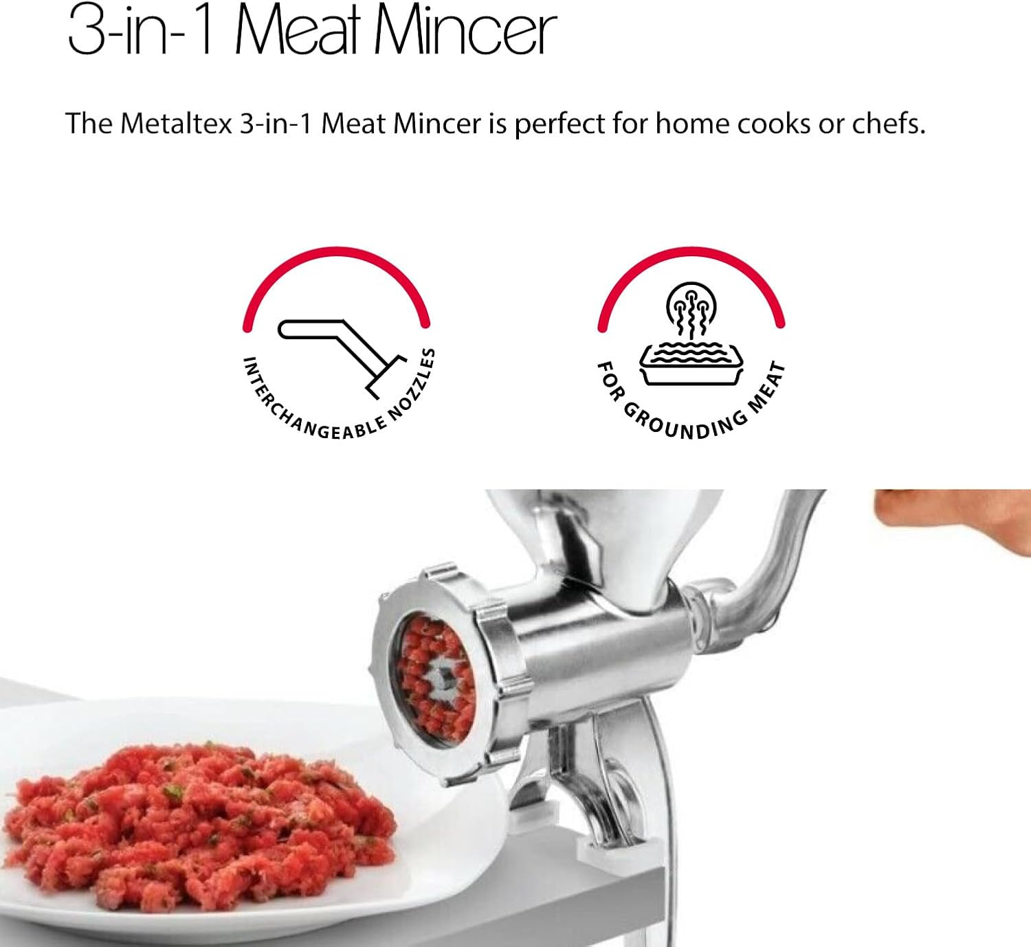 Metaltex Meat Grinder, Aluminium, Silber, 10 X 14 X 26.5 Cm, Pack of 1 image number 4